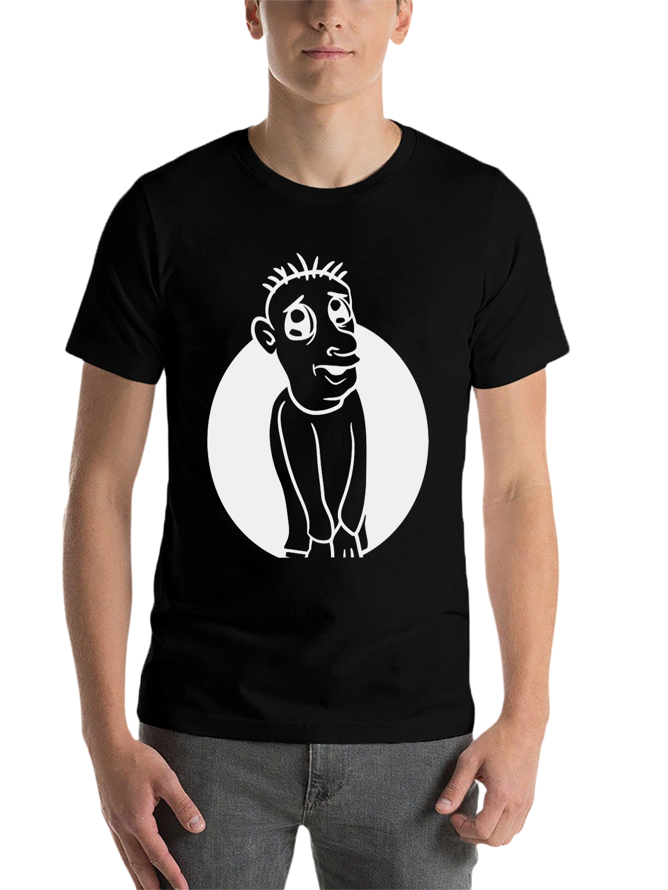 Black Cartoon Man Graphic Tee - Black Cotton Blend Shirt view 7