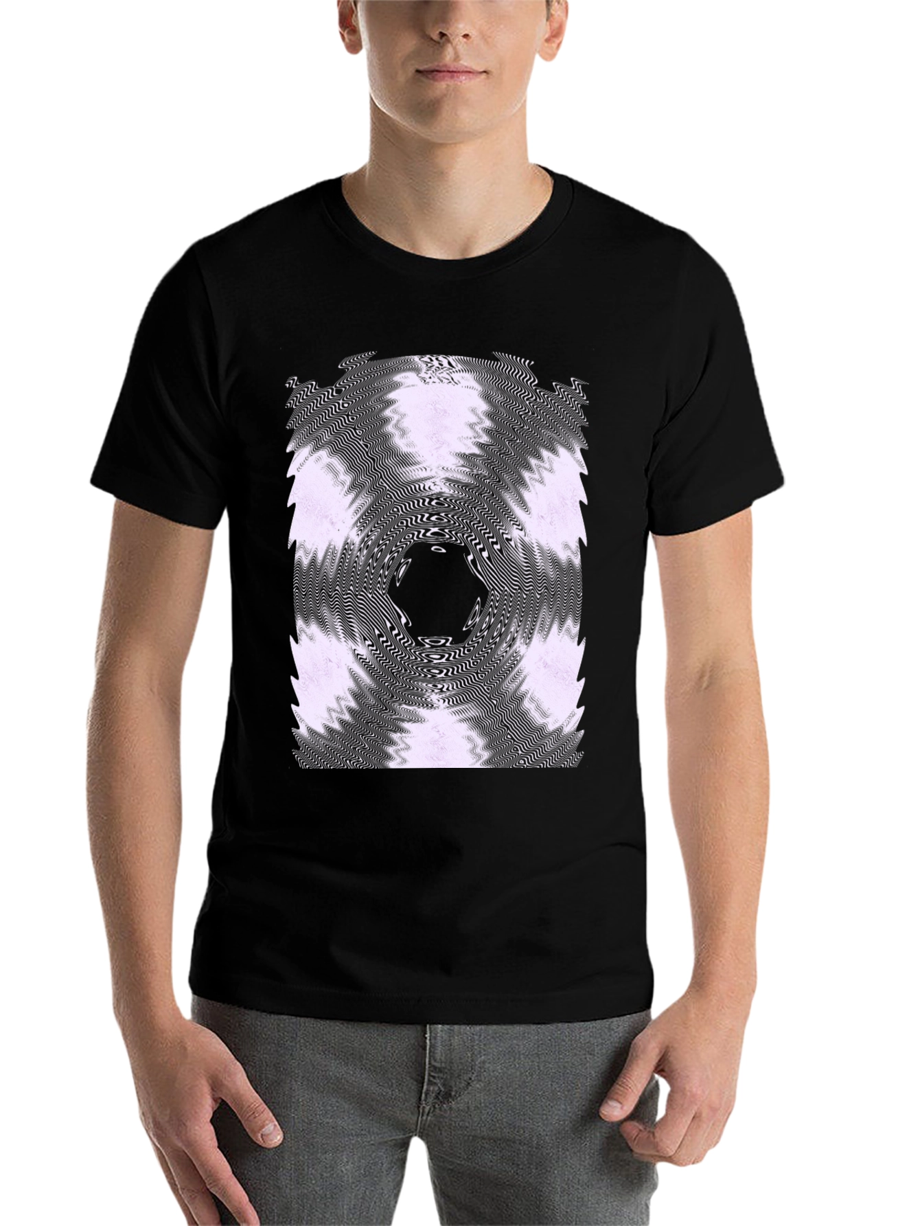 Black Abstract Vortex Graphic Tee - Black Cotton Blend view 7