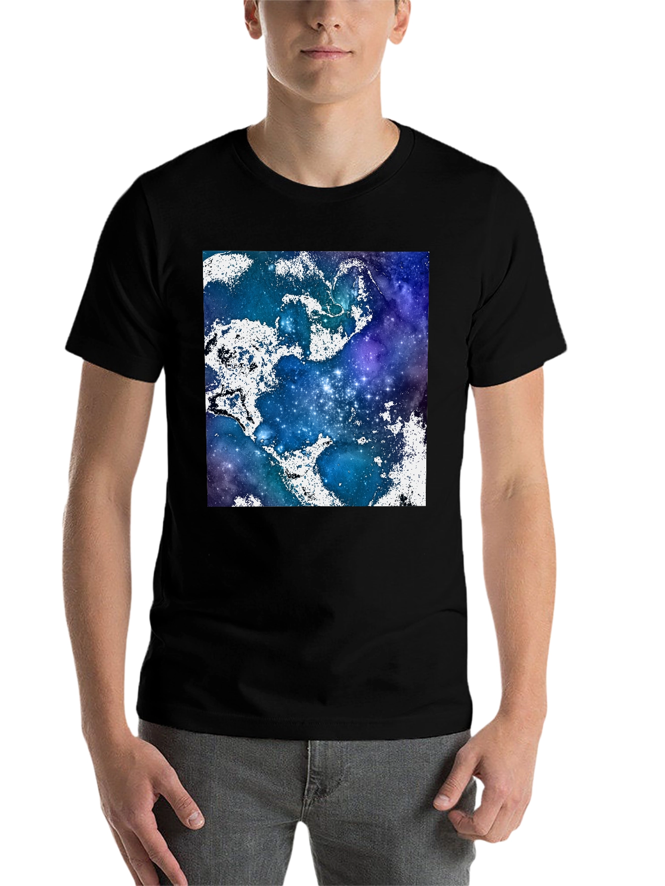Black Galaxy Print Crew Neck T-Shirt view 7
