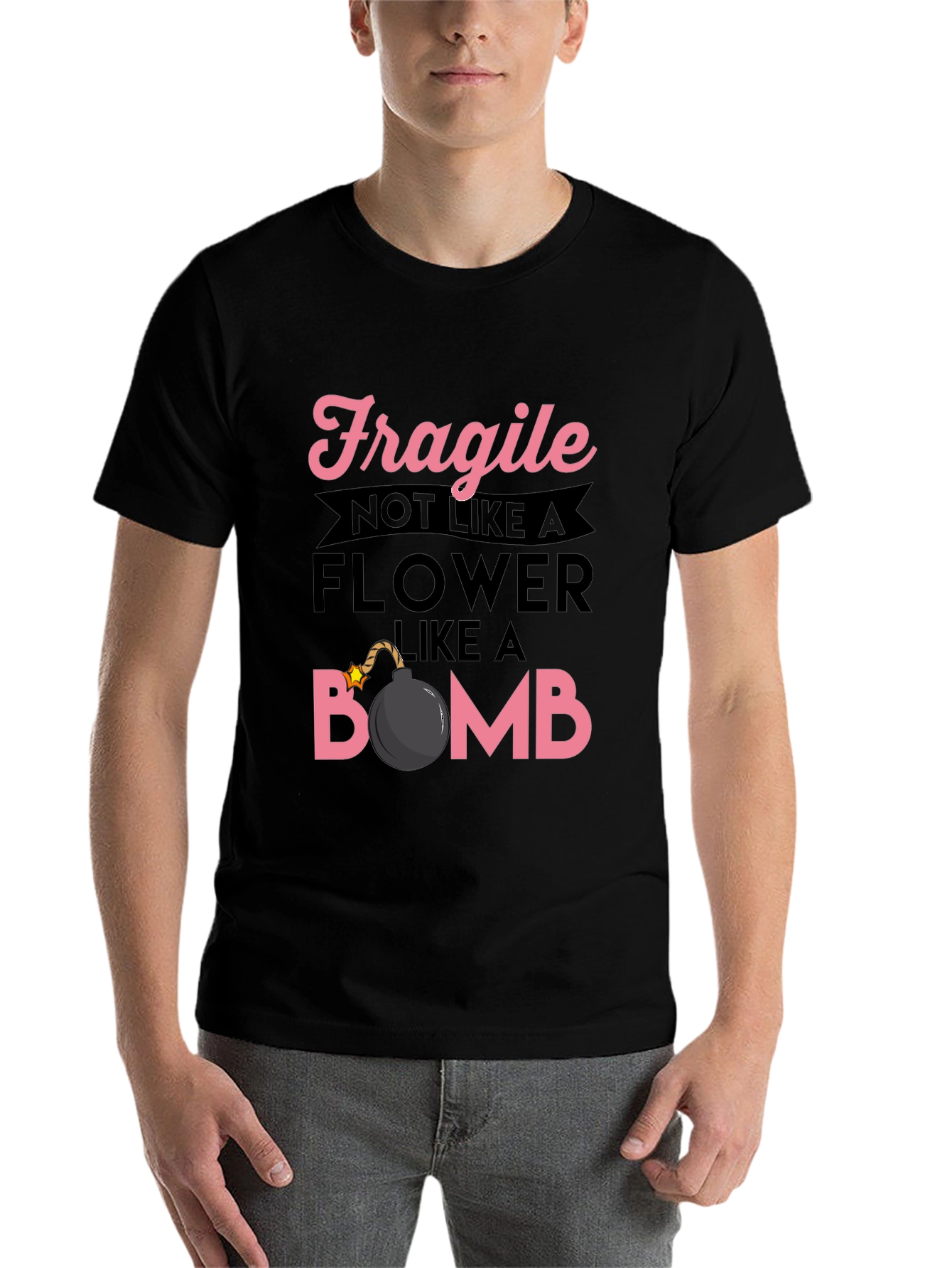 Black Fragile Like A Bomb Graphic T-Shirt view 7