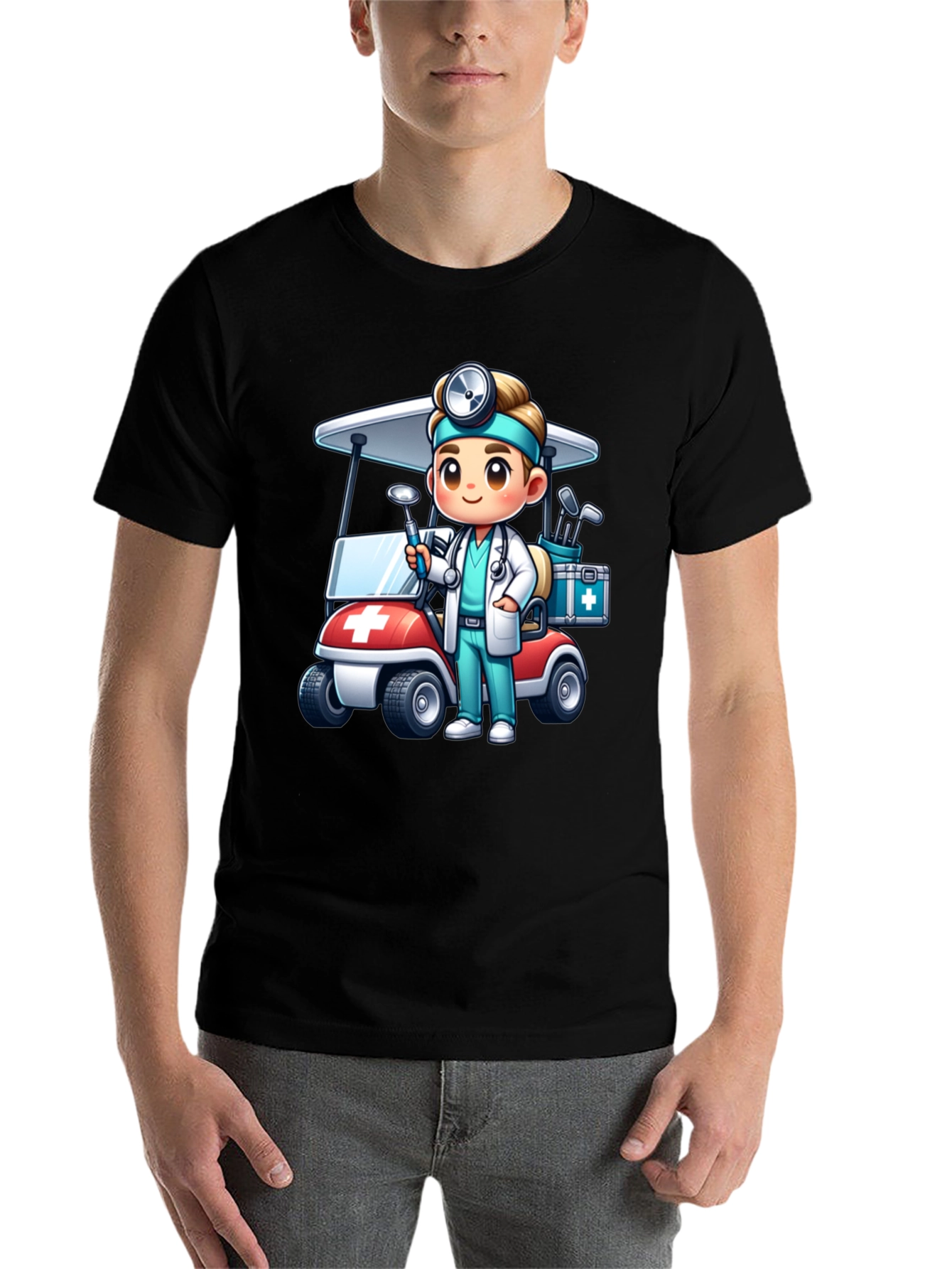 Black Doctor Golf Cart T-Shirt - Novelty Tee view 7