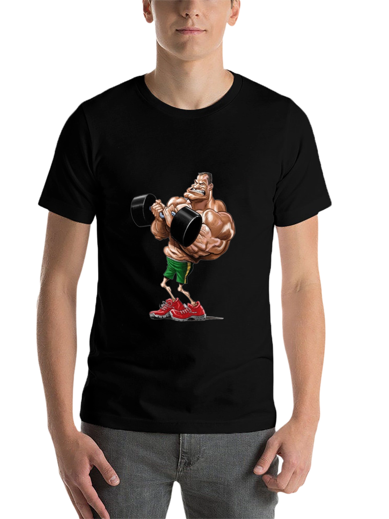 Black Cartoon Bodybuilder Black T-Shirt view 7