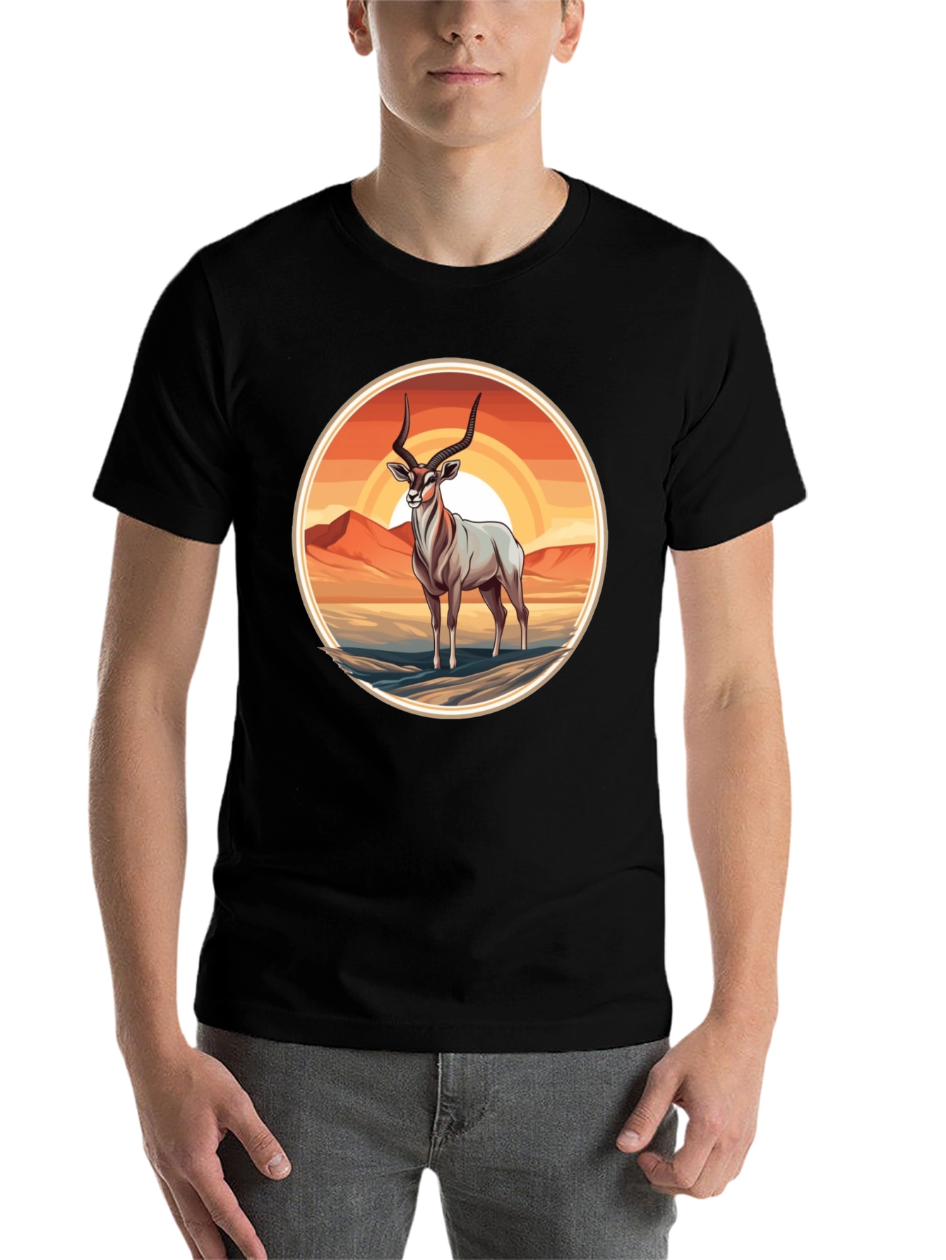 Black Antelope Graphic Tee - Desert Sunset Design view 7