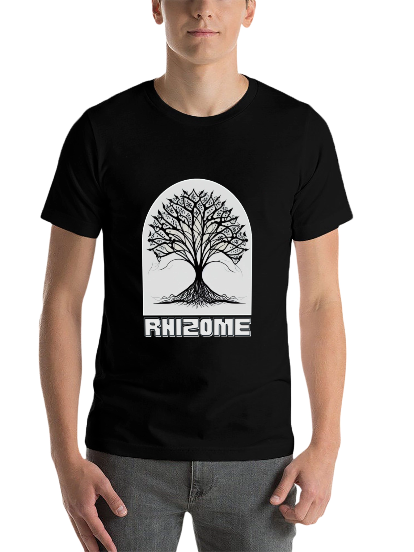 Black Rhizome Tree Black Graphic Tee view 7