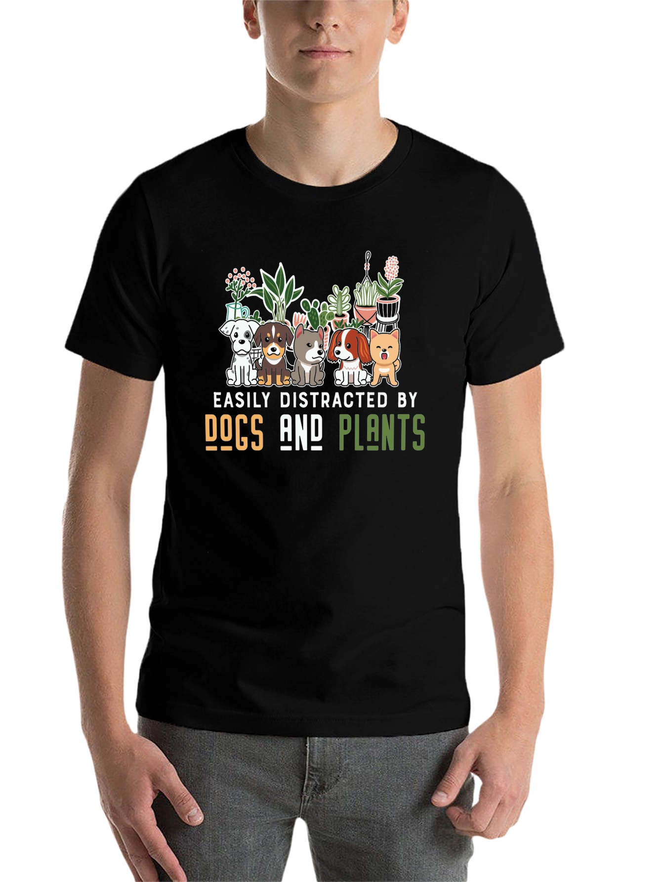Black Easily Distracted by Dogs and Plants T-Shirt view 7