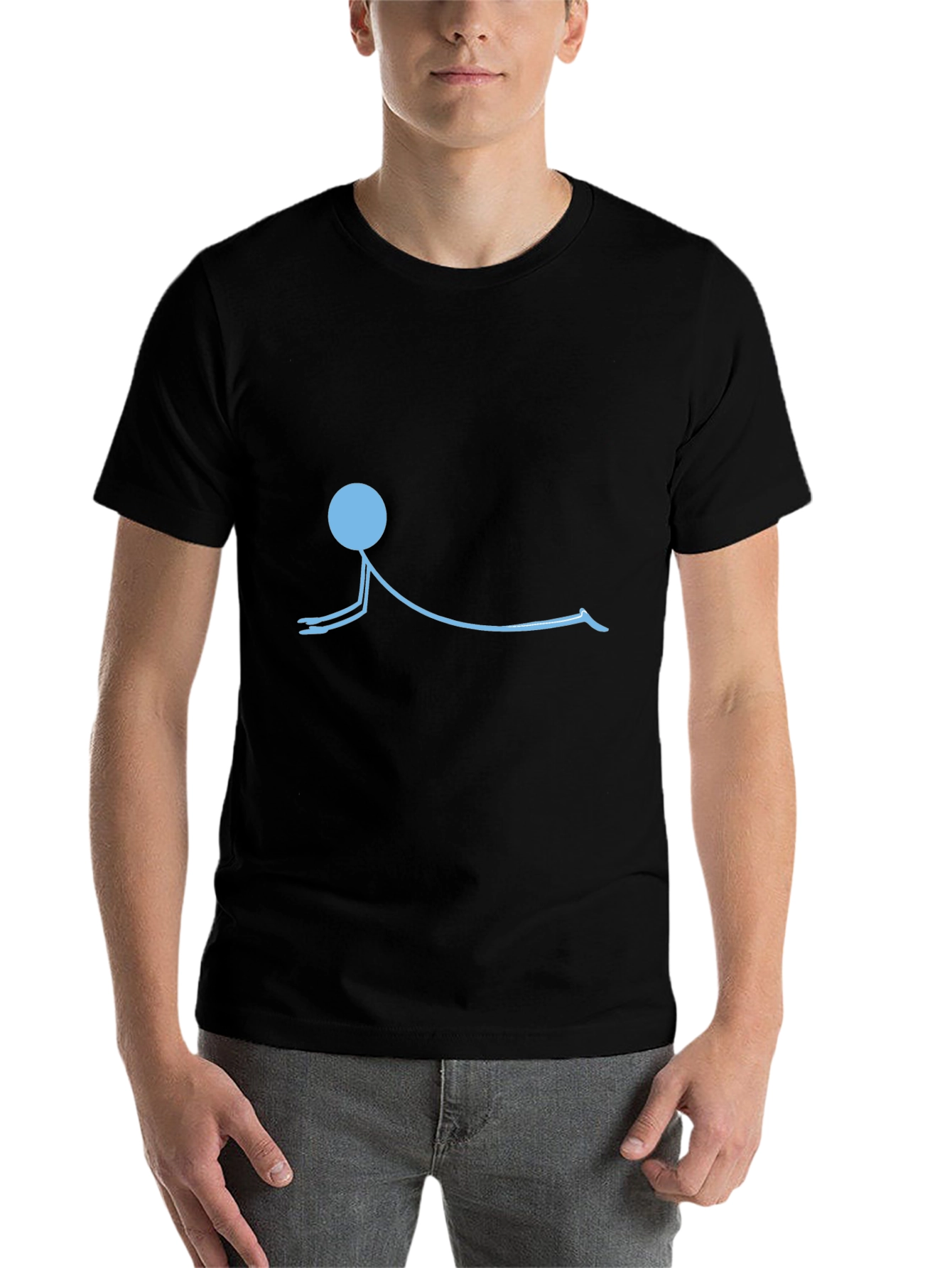 Black Yoga Stick Figure T-Shirt - Relaxed Fit Cotton Tee view 7