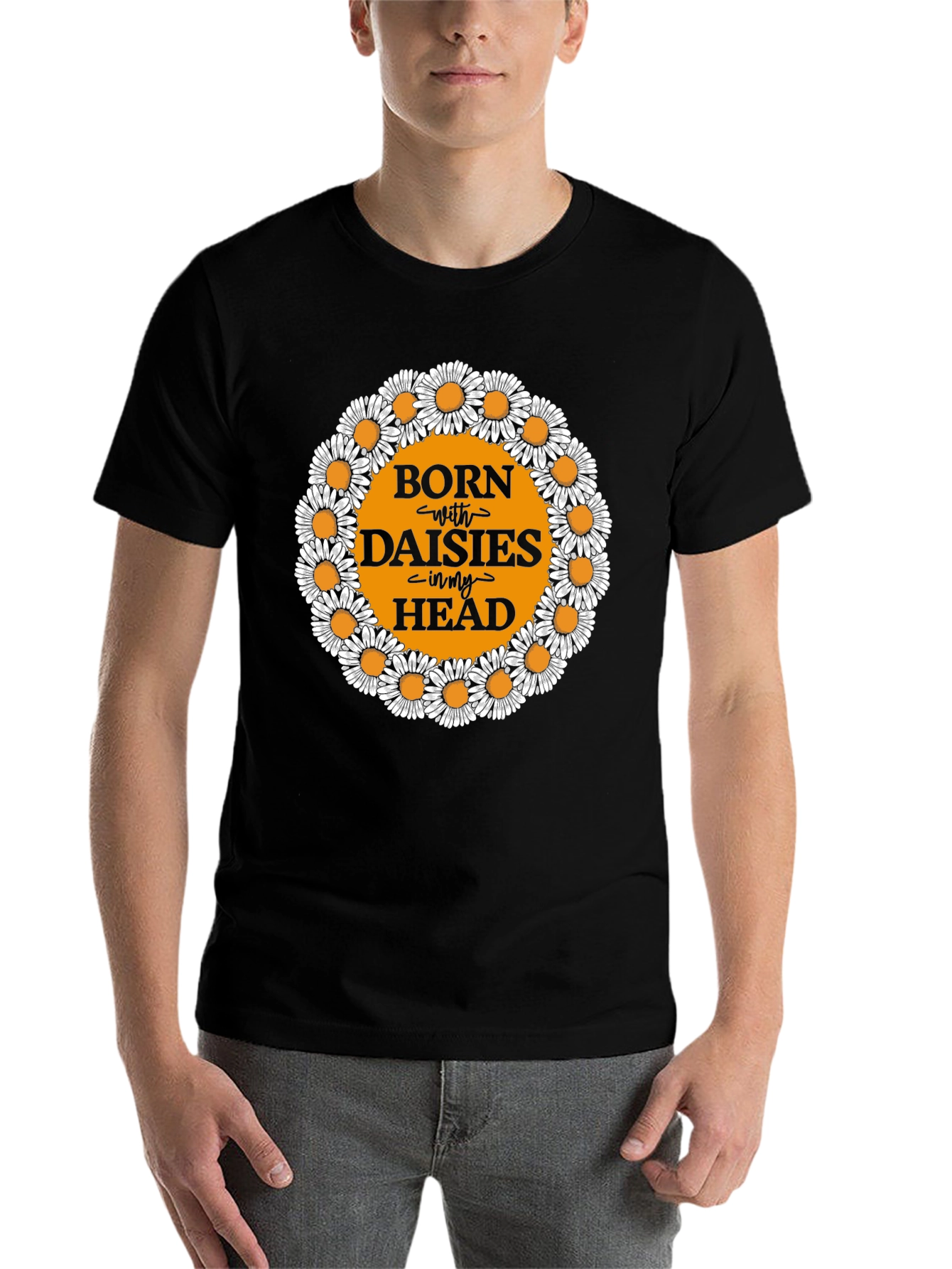 Black Daisy Head T-Shirt - Unique Floral Graphic Tee view 7