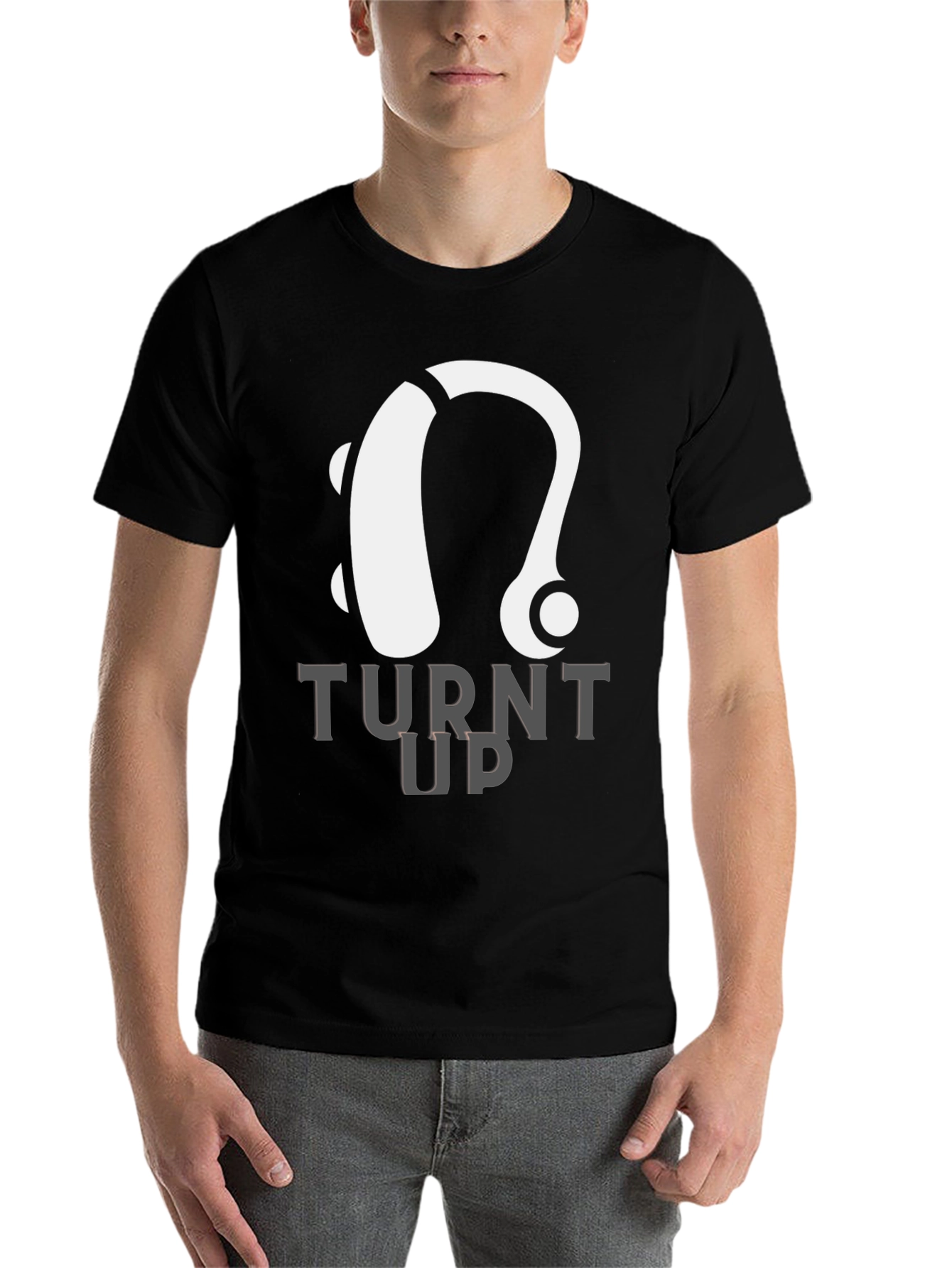 Black Turnt Up Hearing Aid T-Shirt view 7