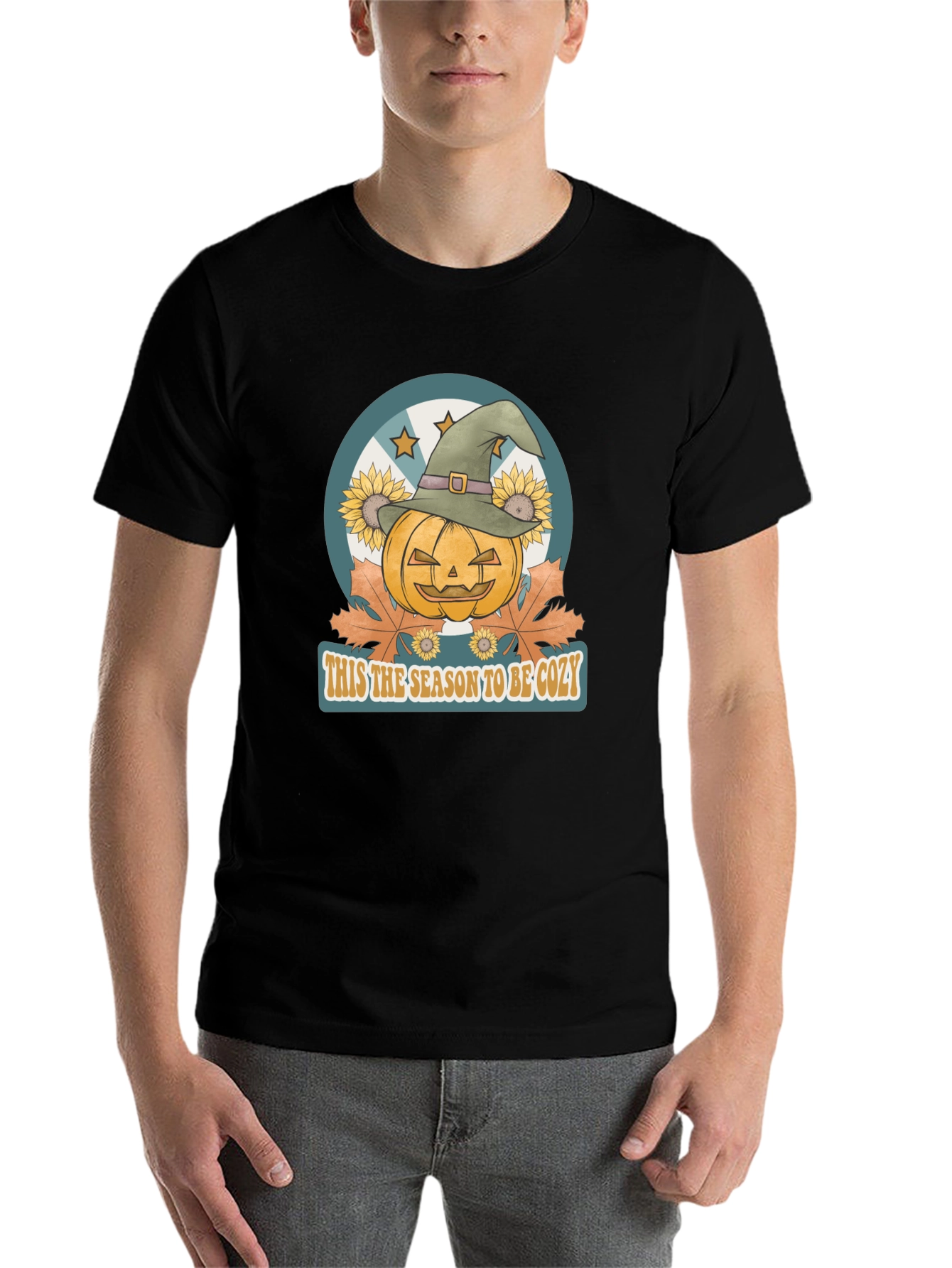 Black Cozy Season Pumpkin Witch Hat Graphic Tee view 7