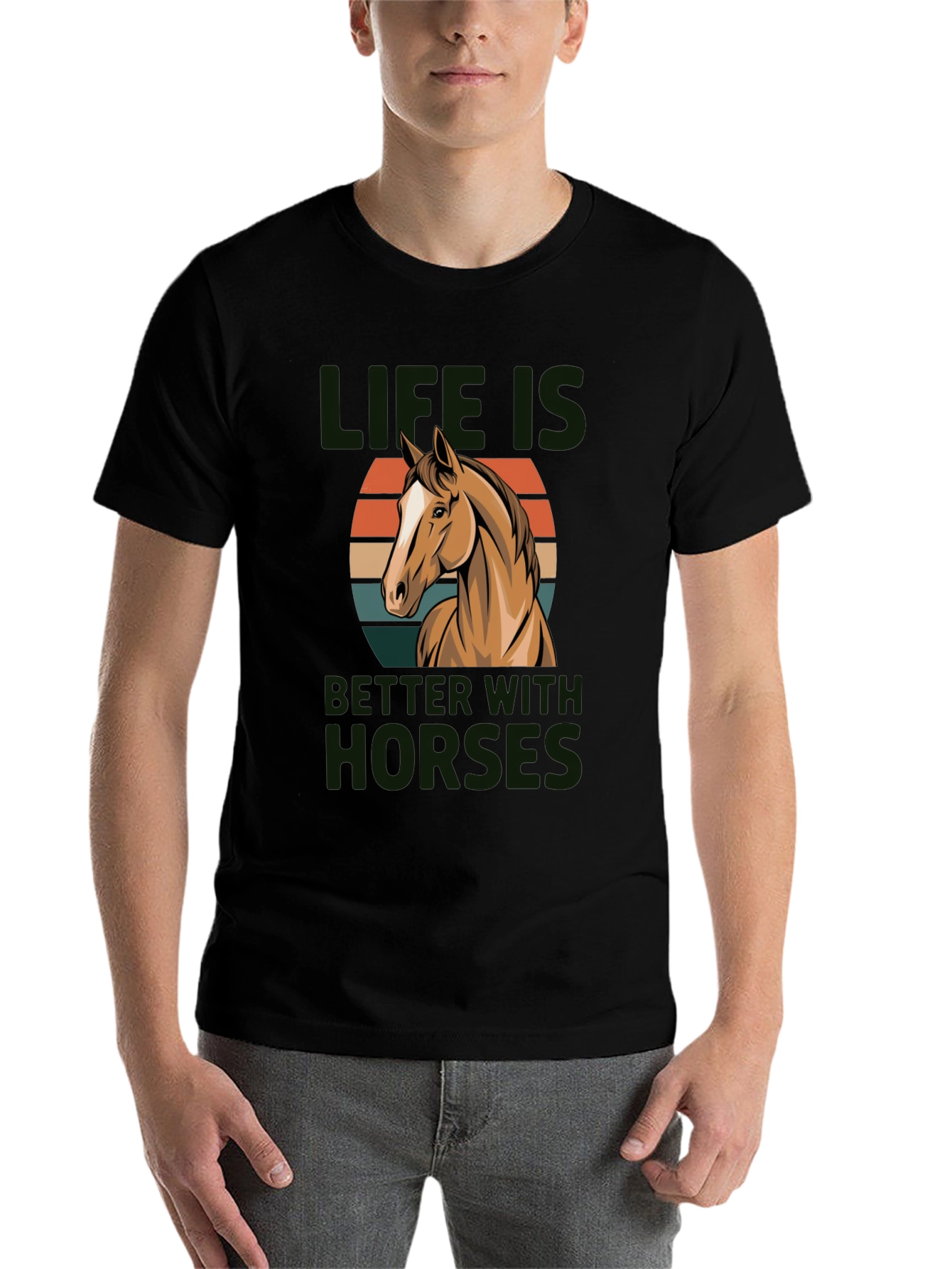 Black Life Is Better With Horses Graphic Tee Shirt view 7