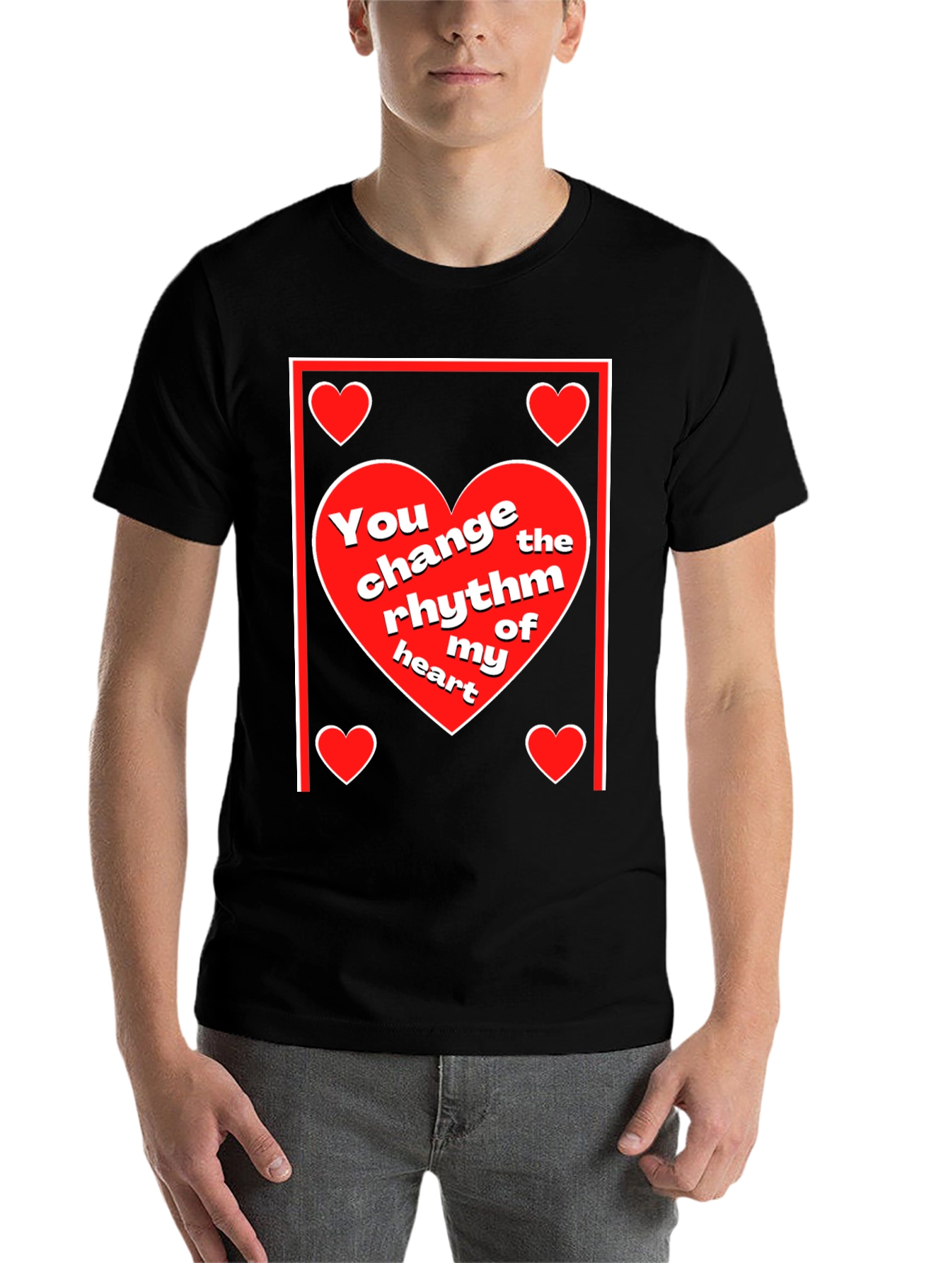 Black Heart Rhythm T-Shirt - Love & Romance Design view 7