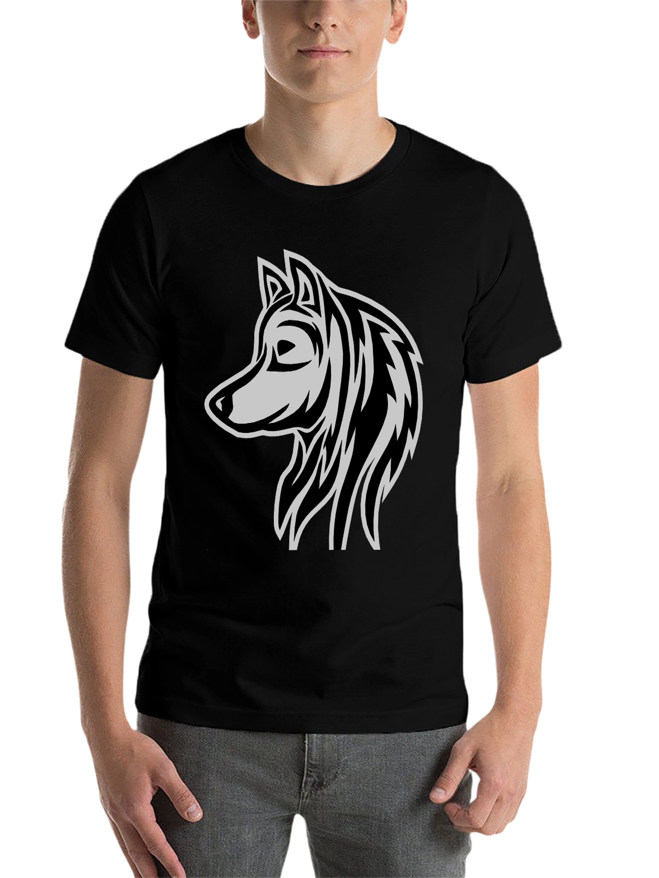 Black Wolf Graphic Black T-Shirt - Stylish Animal Design view 7