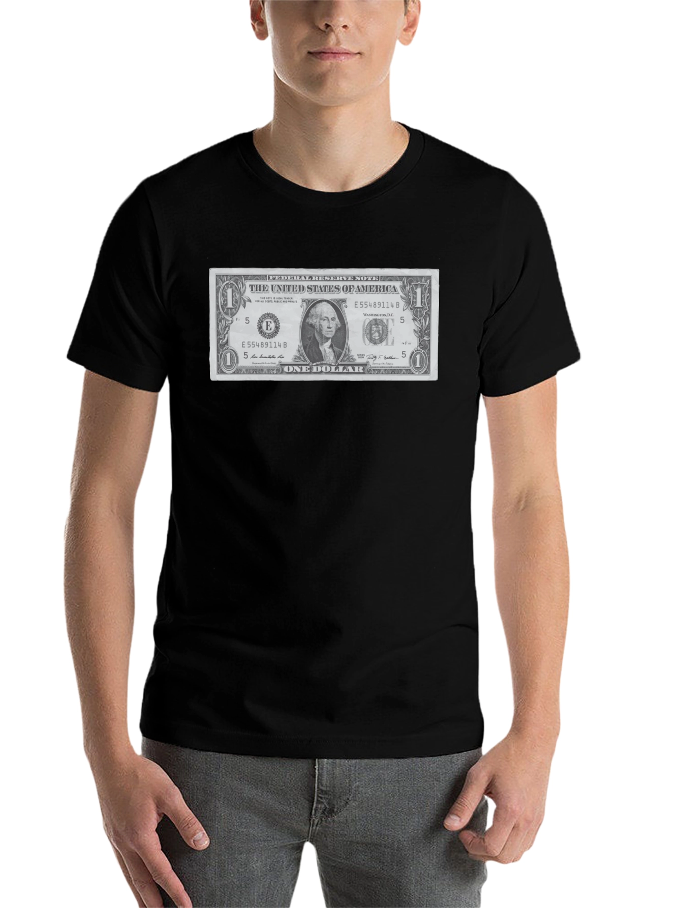 Black One Dollar Bill Graphic T-Shirt - Novelty Tee view 7