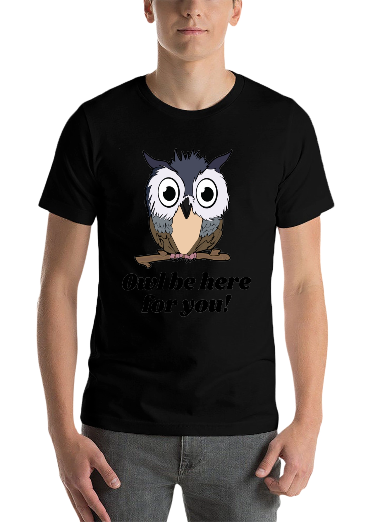 Black Owl Be Here For You T-Shirt - Black Graphic Tee view 7