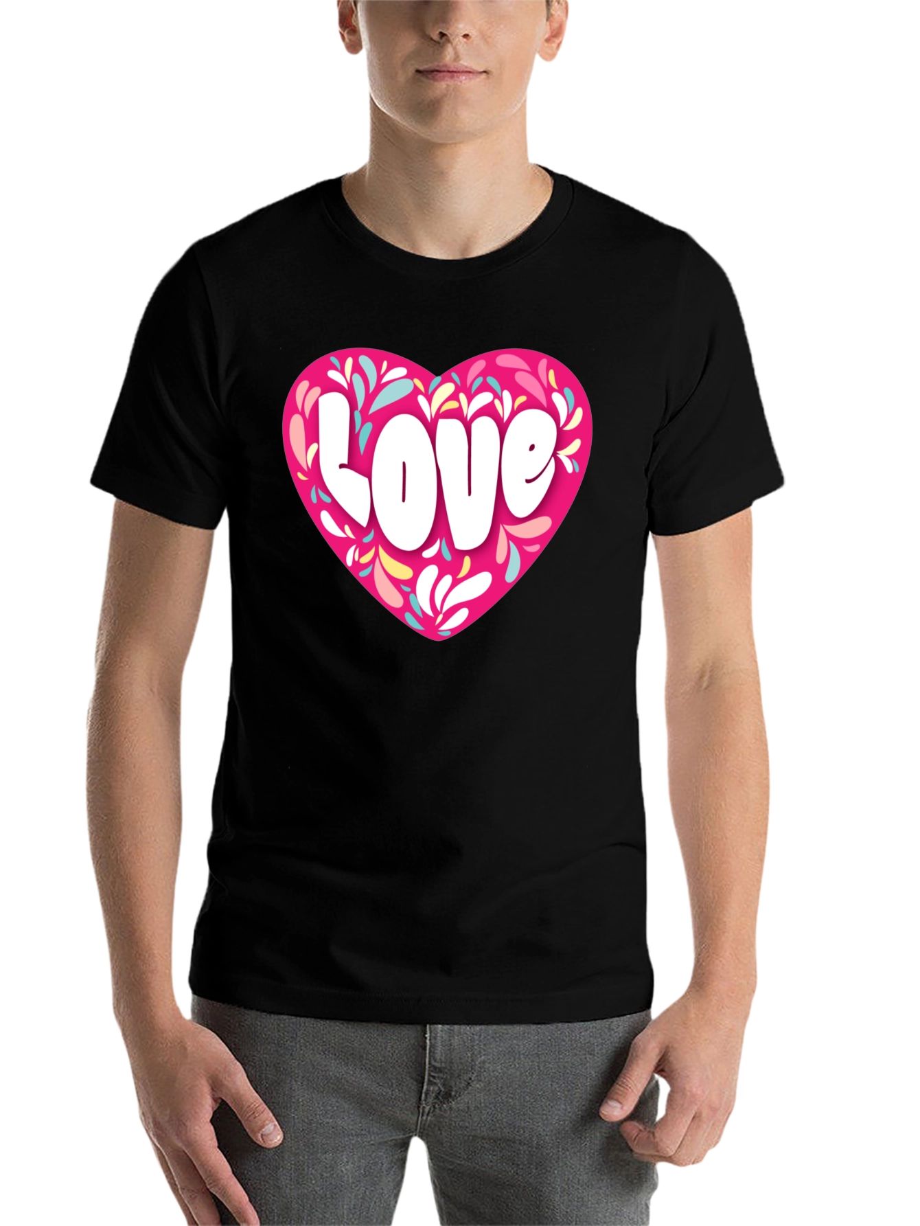 Black Love Heart Graphic Black T-Shirt view 7