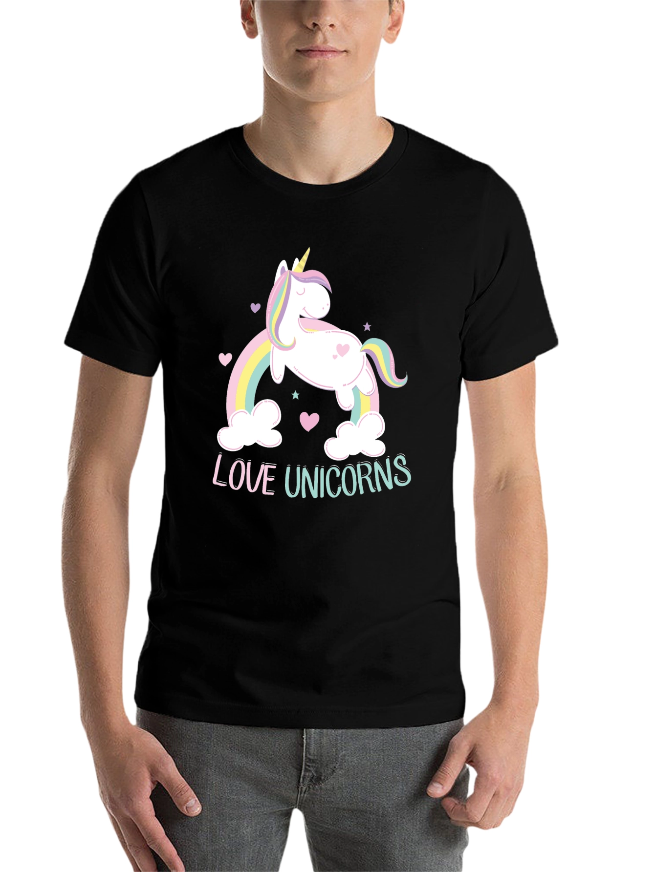 Black Love Unicorns Graphic Tee - Black Cotton Blend Shirt view 7