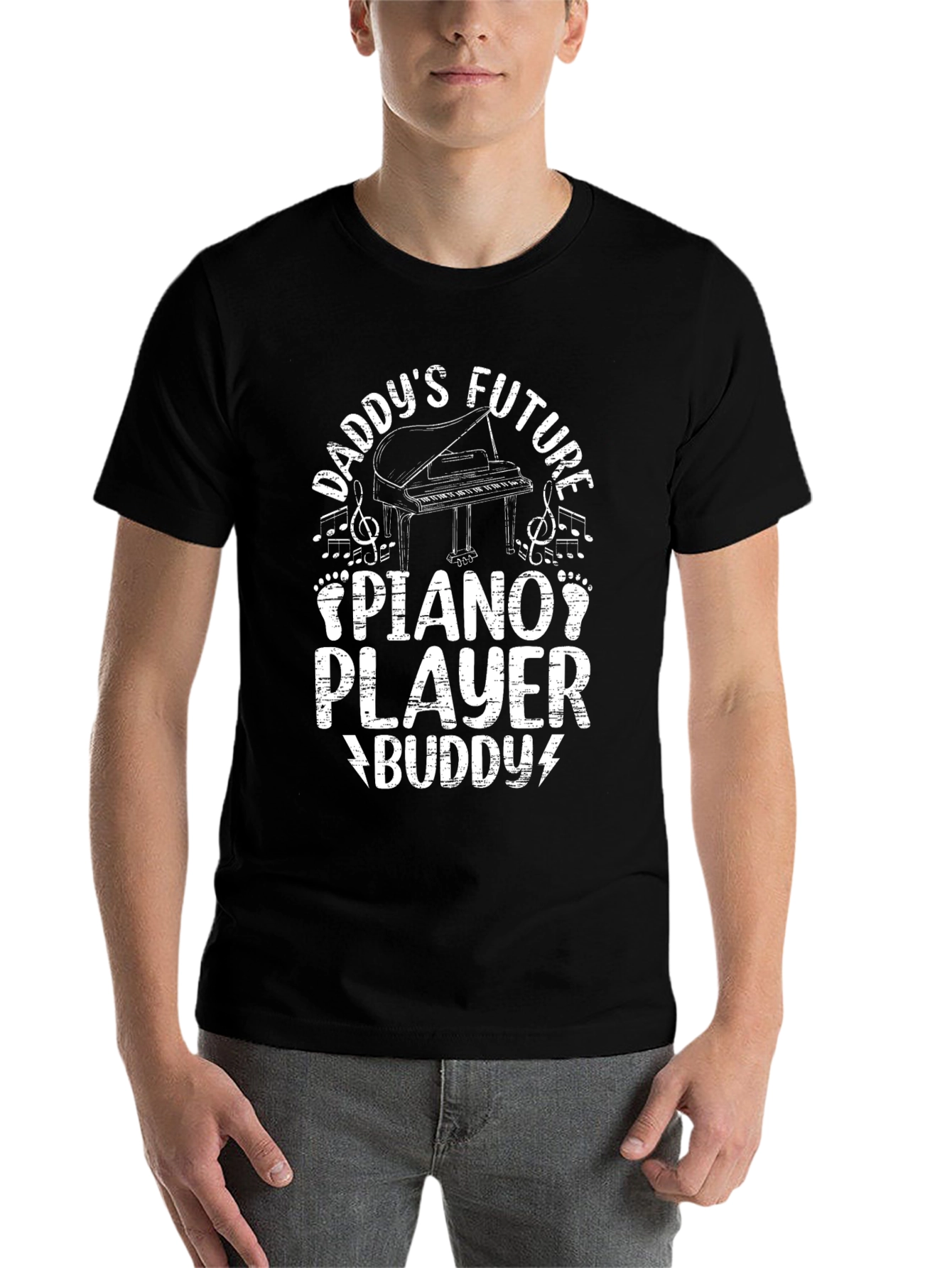 Black Daddy's Future Piano Player Buddy T-Shirt view 7