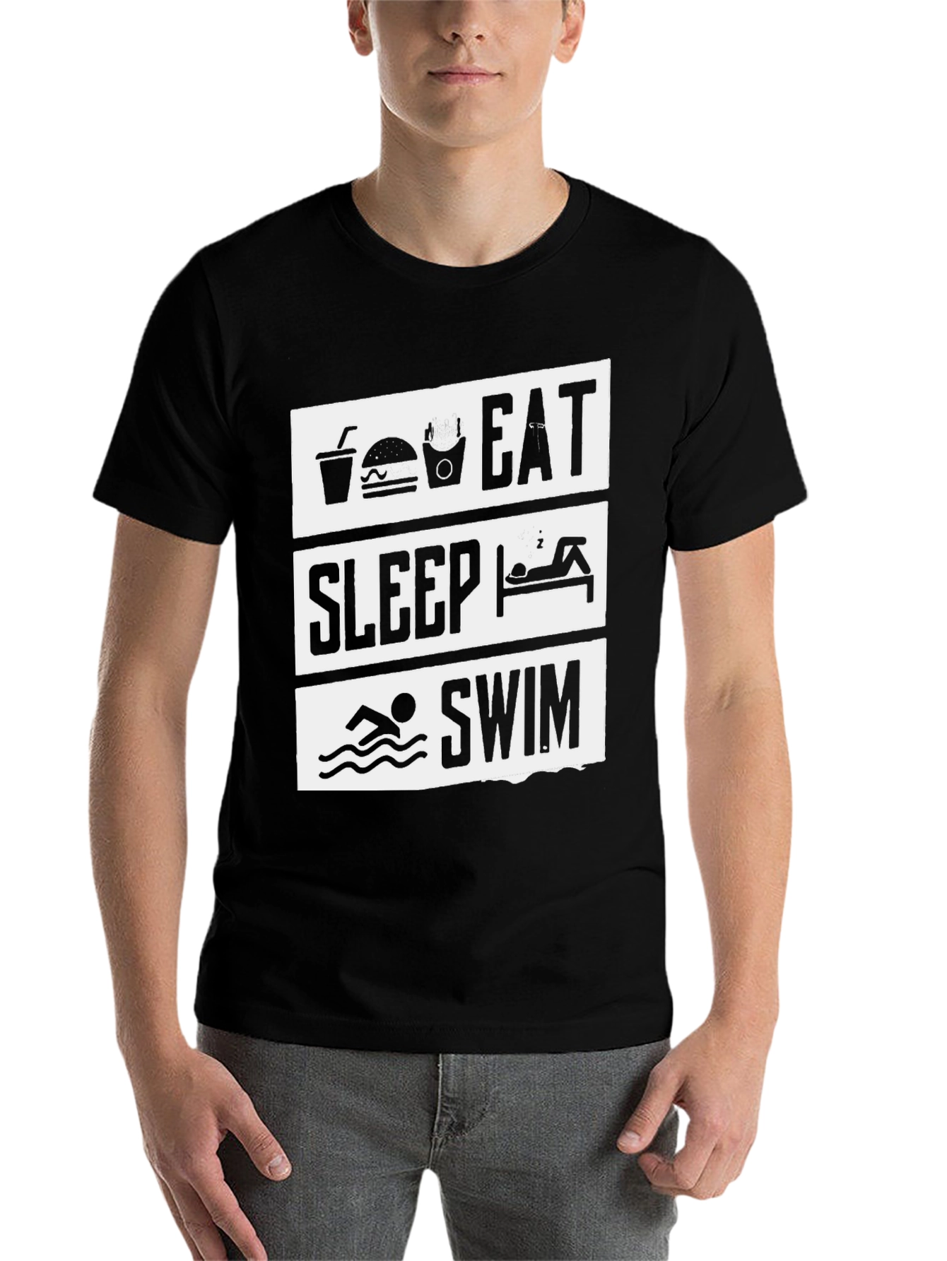 Black Eat Sleep Swim Black Graphic Tee view 7