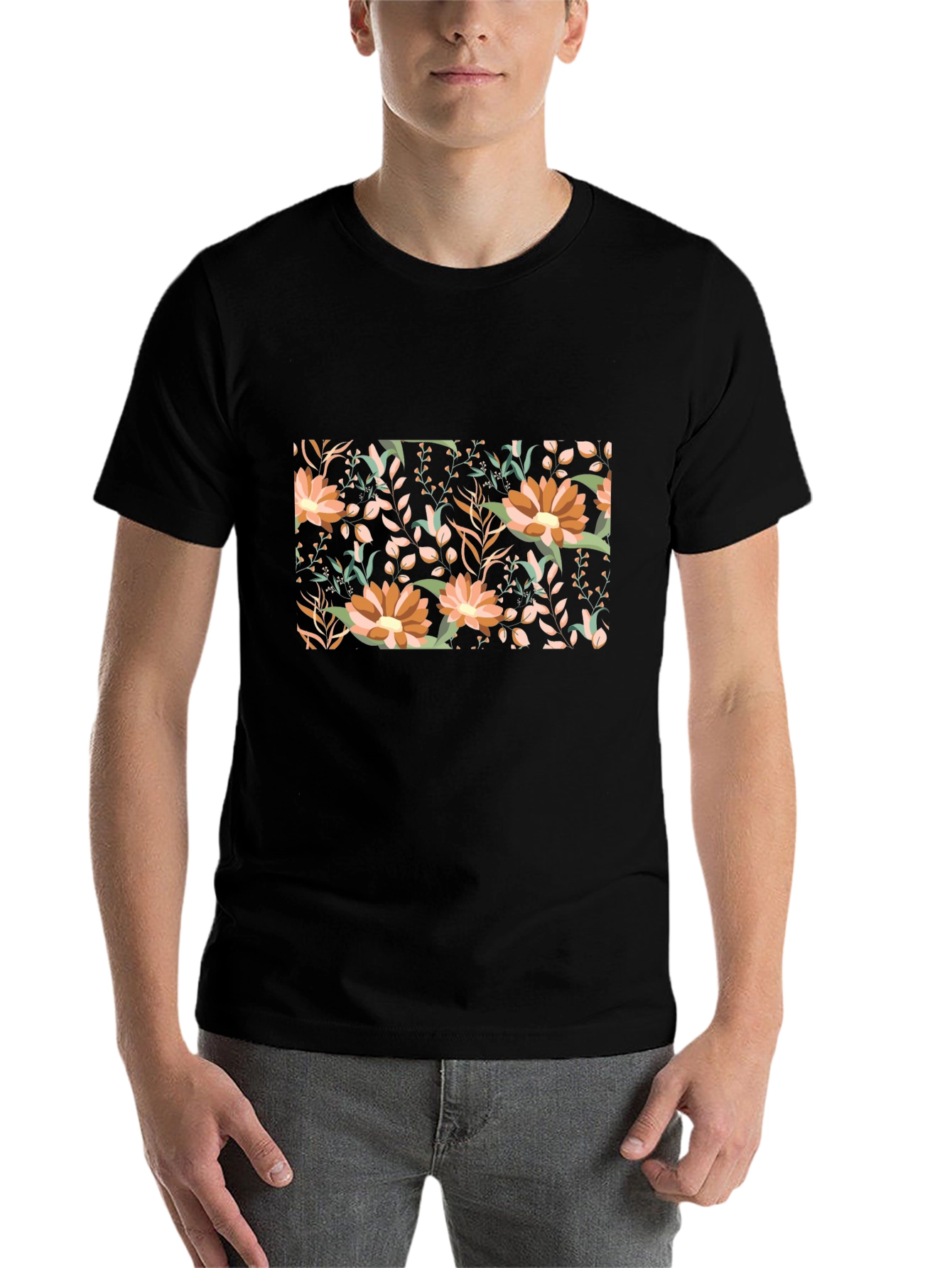 Black Floral Print Black T-Shirt view 7