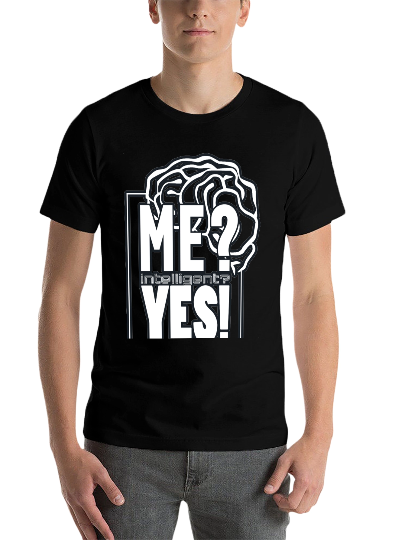Black Intelligent YES! T-Shirt - Brain Design view 7