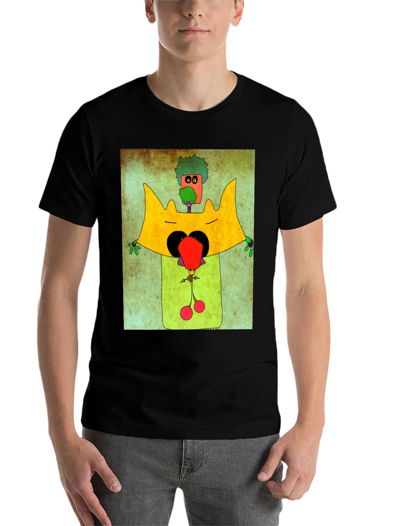 Black Funky Cartoon Character Graphic Tee view 7