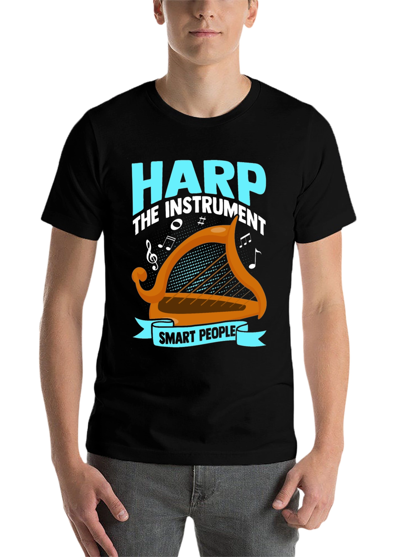 Black Harp Instrument Smart People T-Shirt view 7