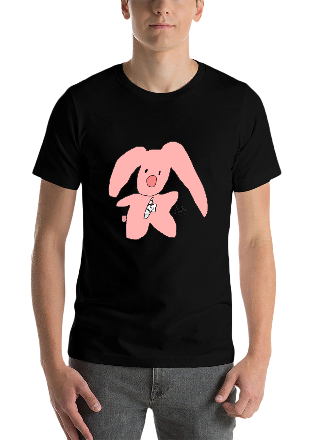 Black Pink Bunny Graphic Tee - Soft Cotton Blend view 7