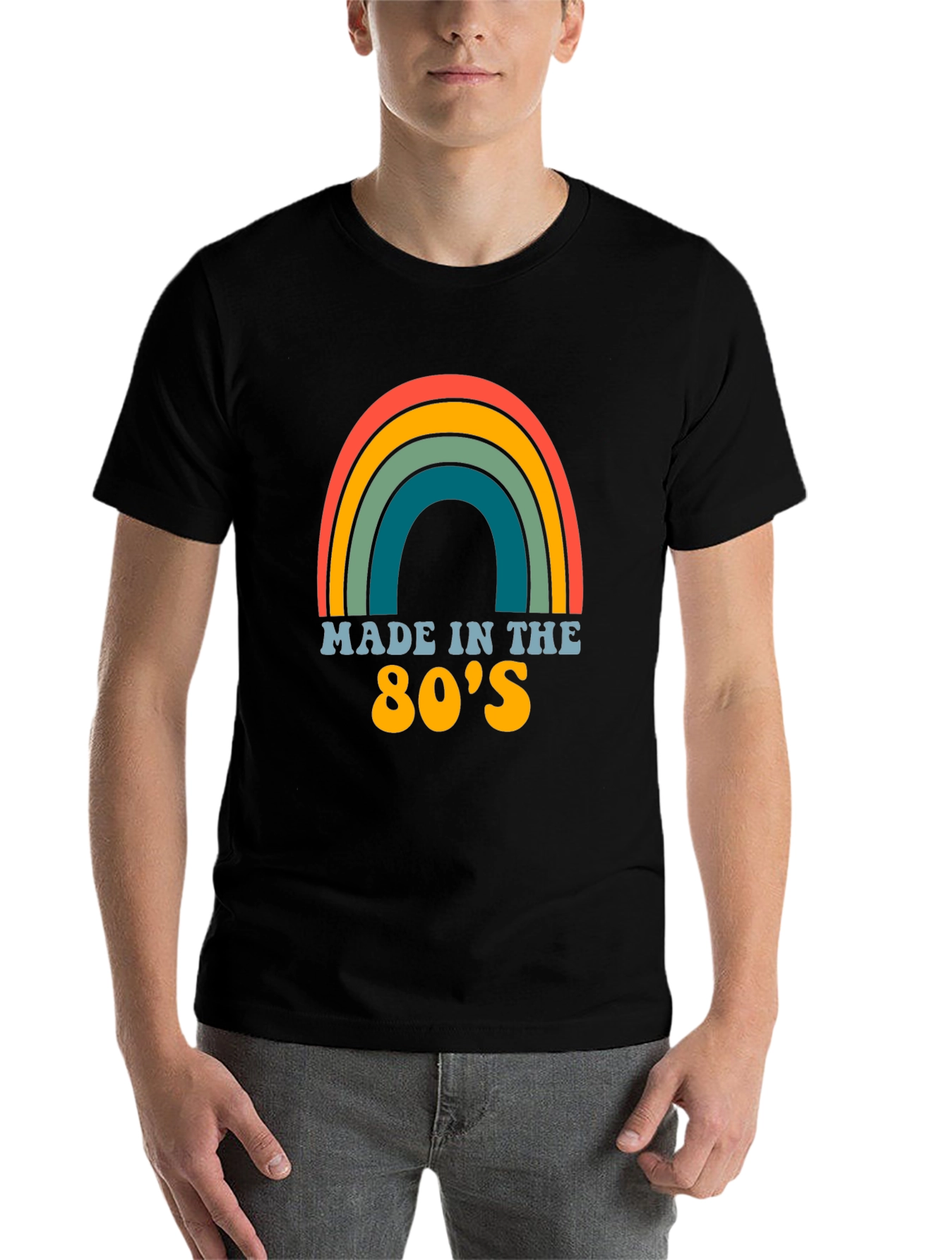 Black Made in the 80's Retro Rainbow T-Shirt view 7
