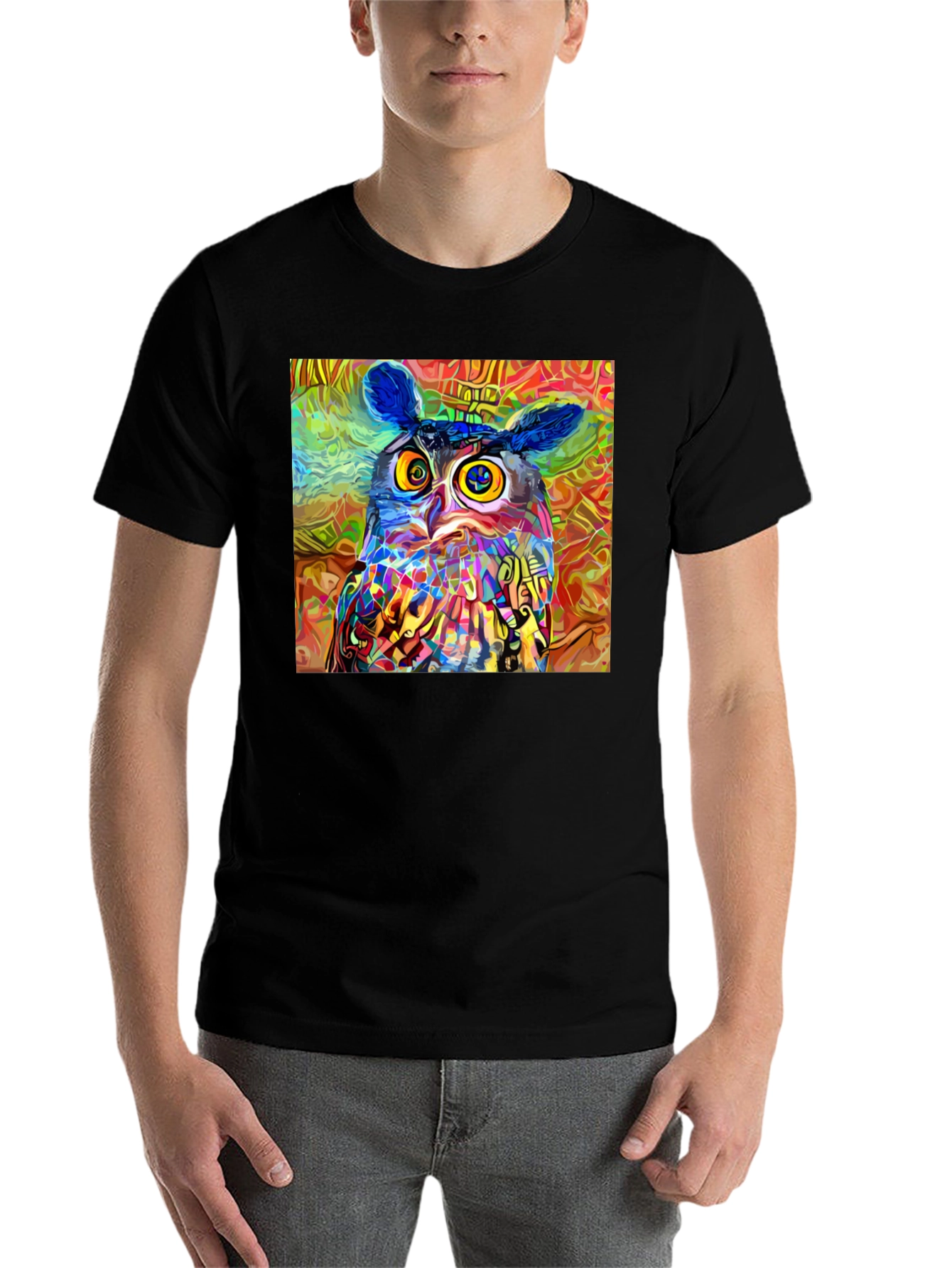 Black Psychedelic Owl Graphic Tee - Black Cotton Blend view 7