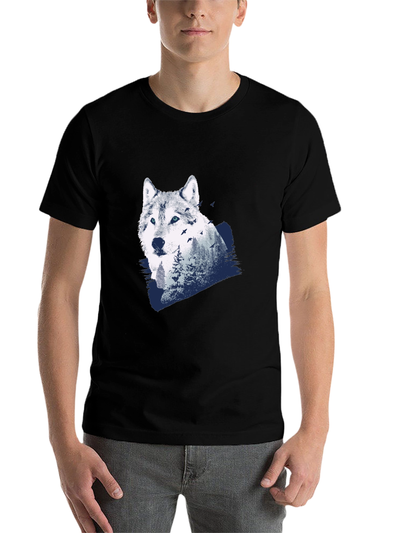 Black Wolf Graphic Print T-Shirt view 7