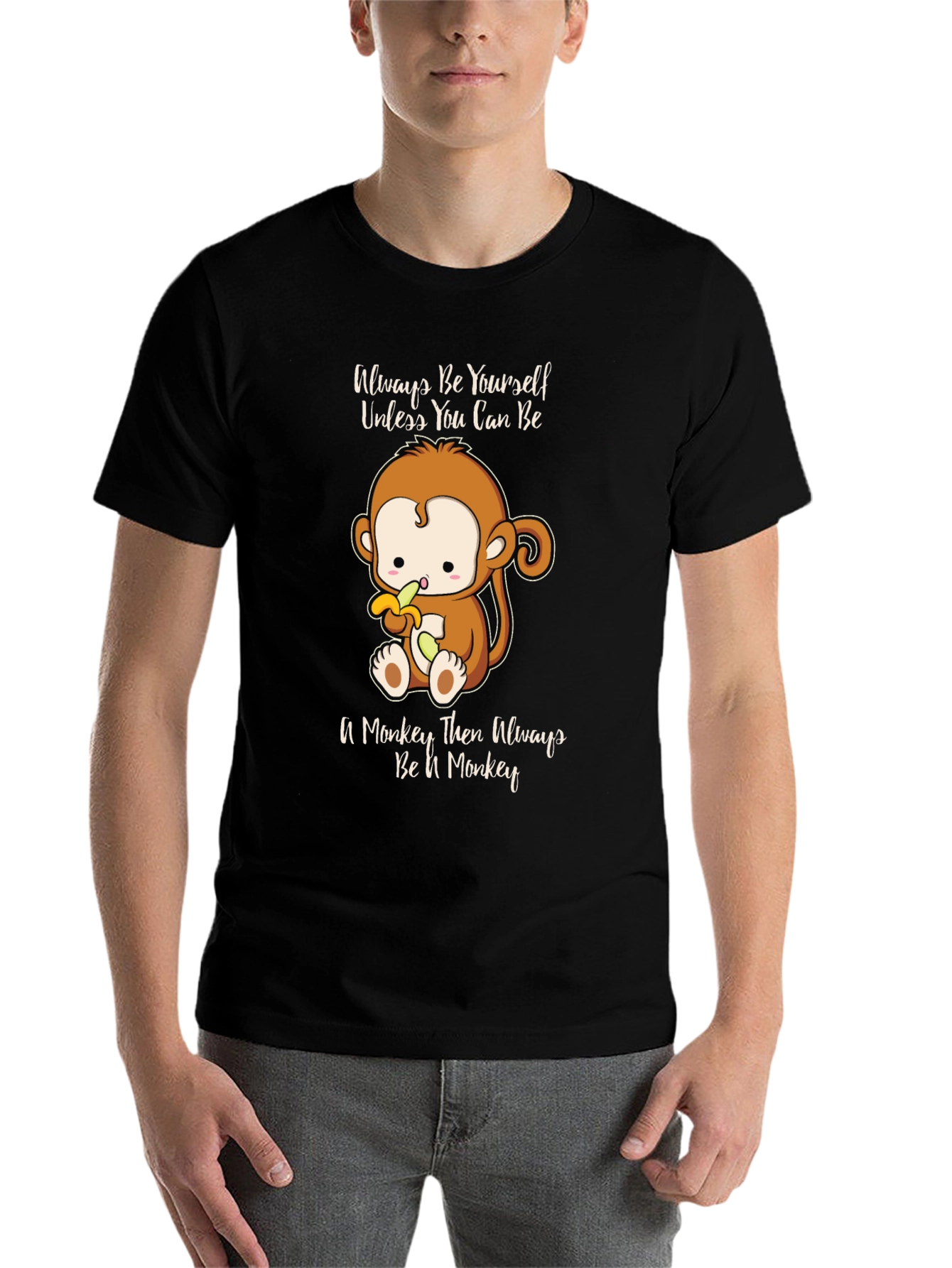 Black Funny Monkey T-Shirt - Always Be Yourself Graphic Tee view 7