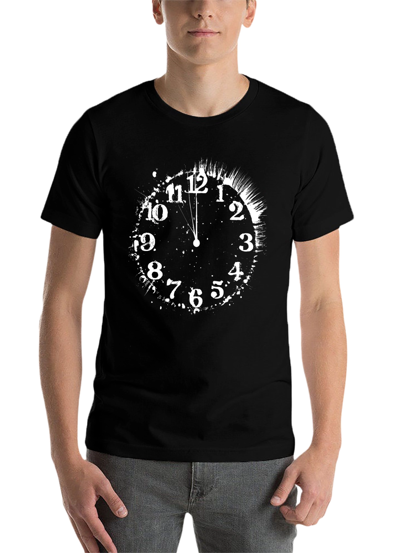 Black Midnight Clock Tee - Black Cotton Graphic T-Shirt view 7