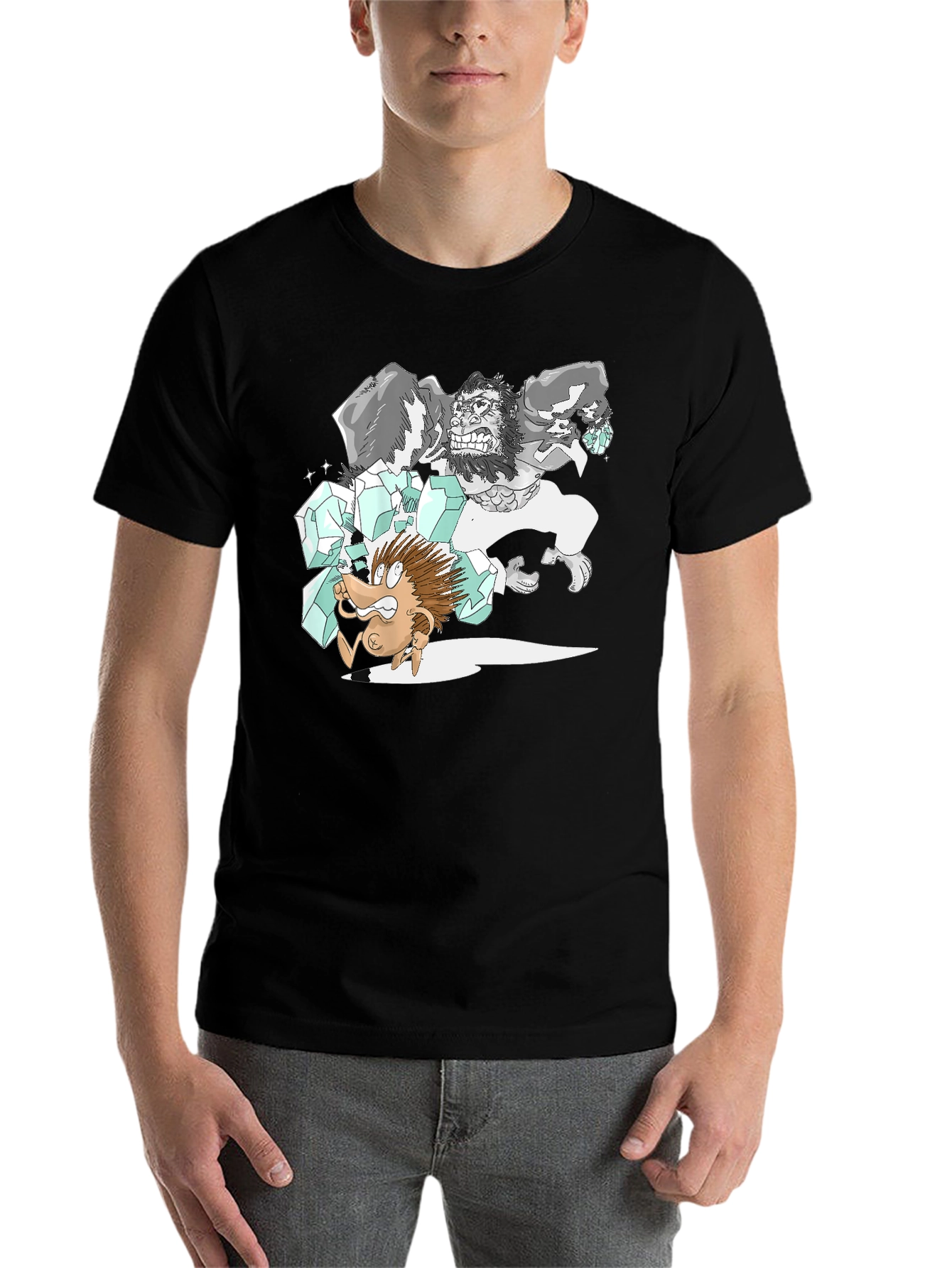 Black Cartoon Gorilla Graphic Tee - Black Cotton T-Shirt view 7