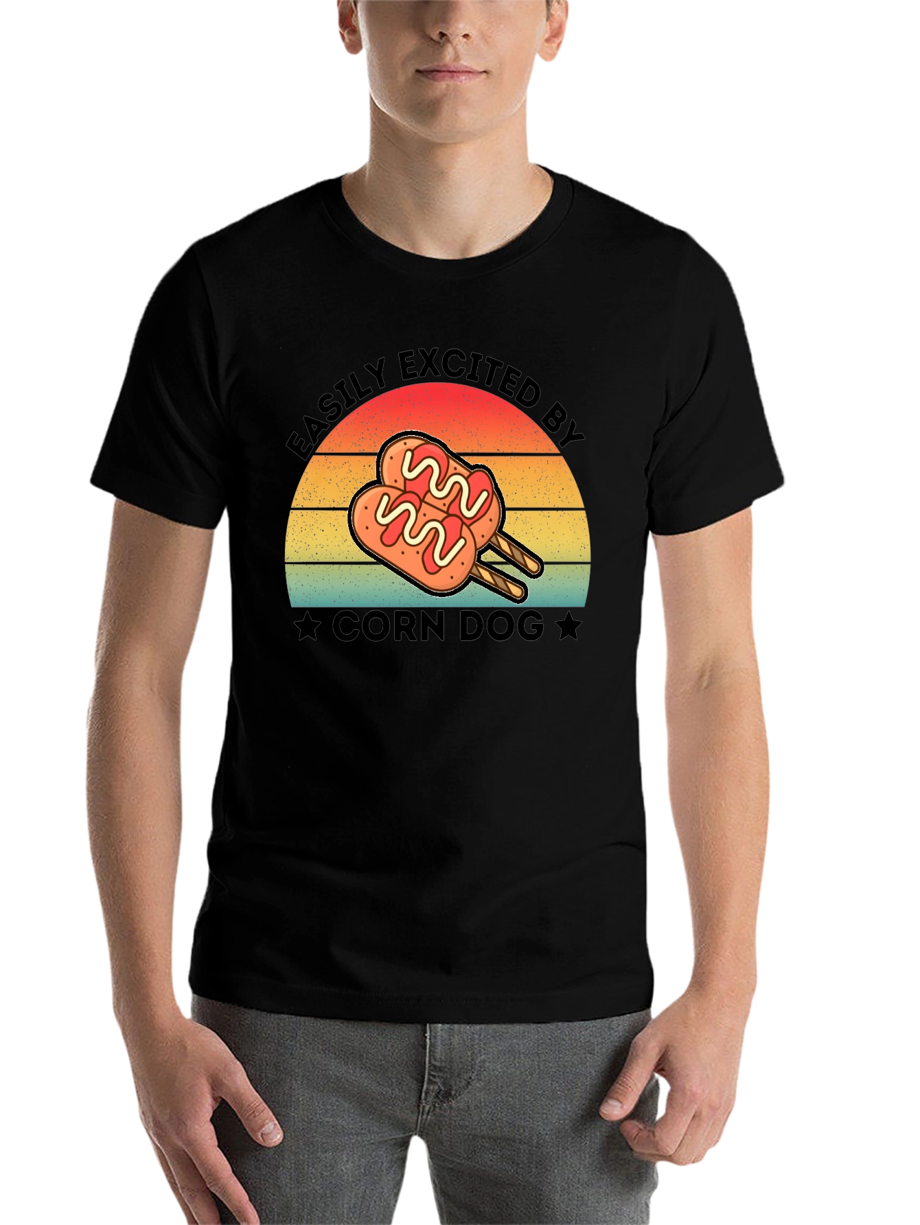 Black Corn Dog Lover T-Shirt - Easily Excited By Tee view 7