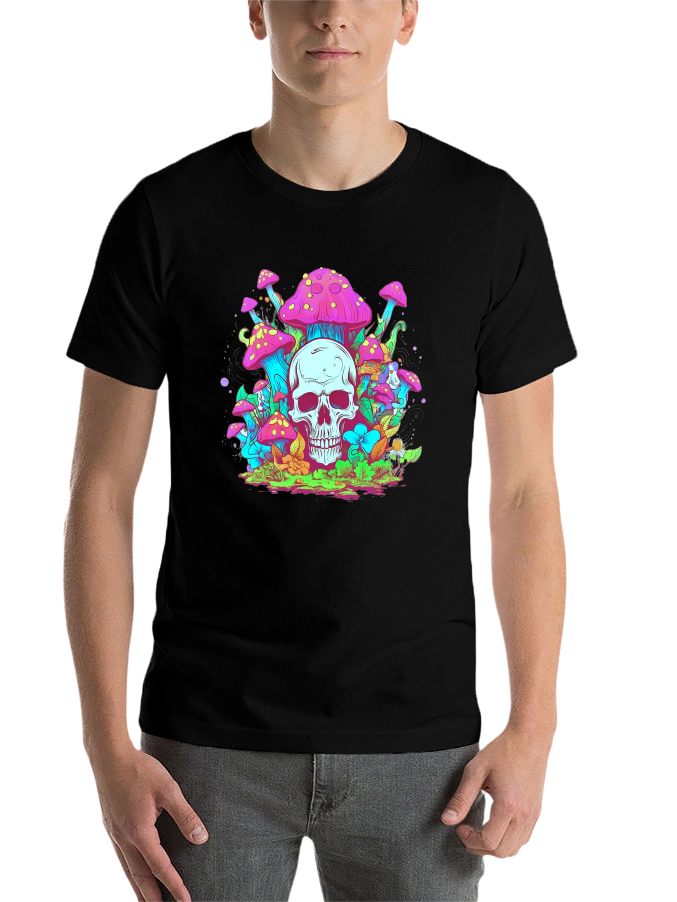 Black Skull Mushroom Graphic Tee - Black view 7