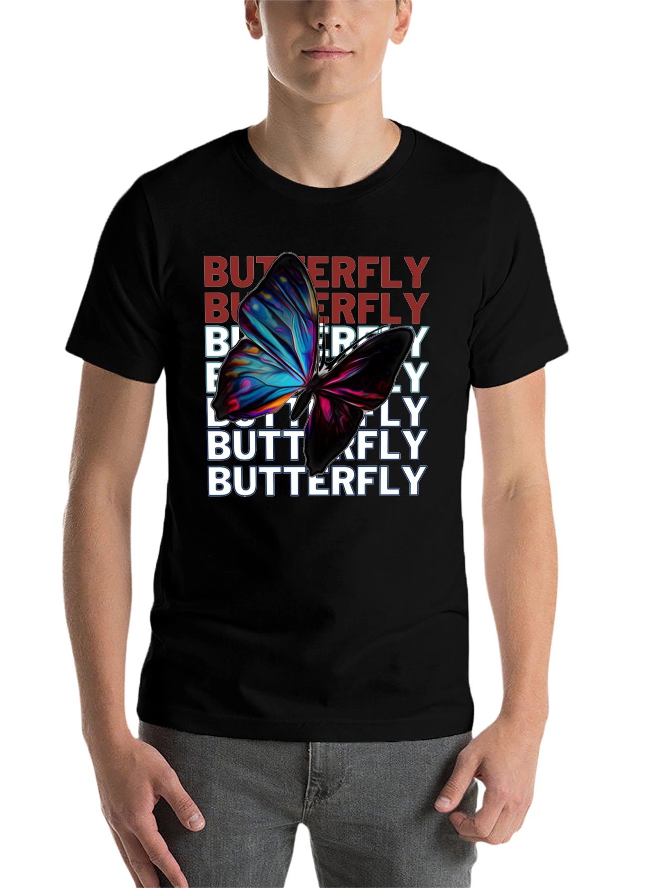 Black Butterfly Graphic Print Black T-Shirt view 7
