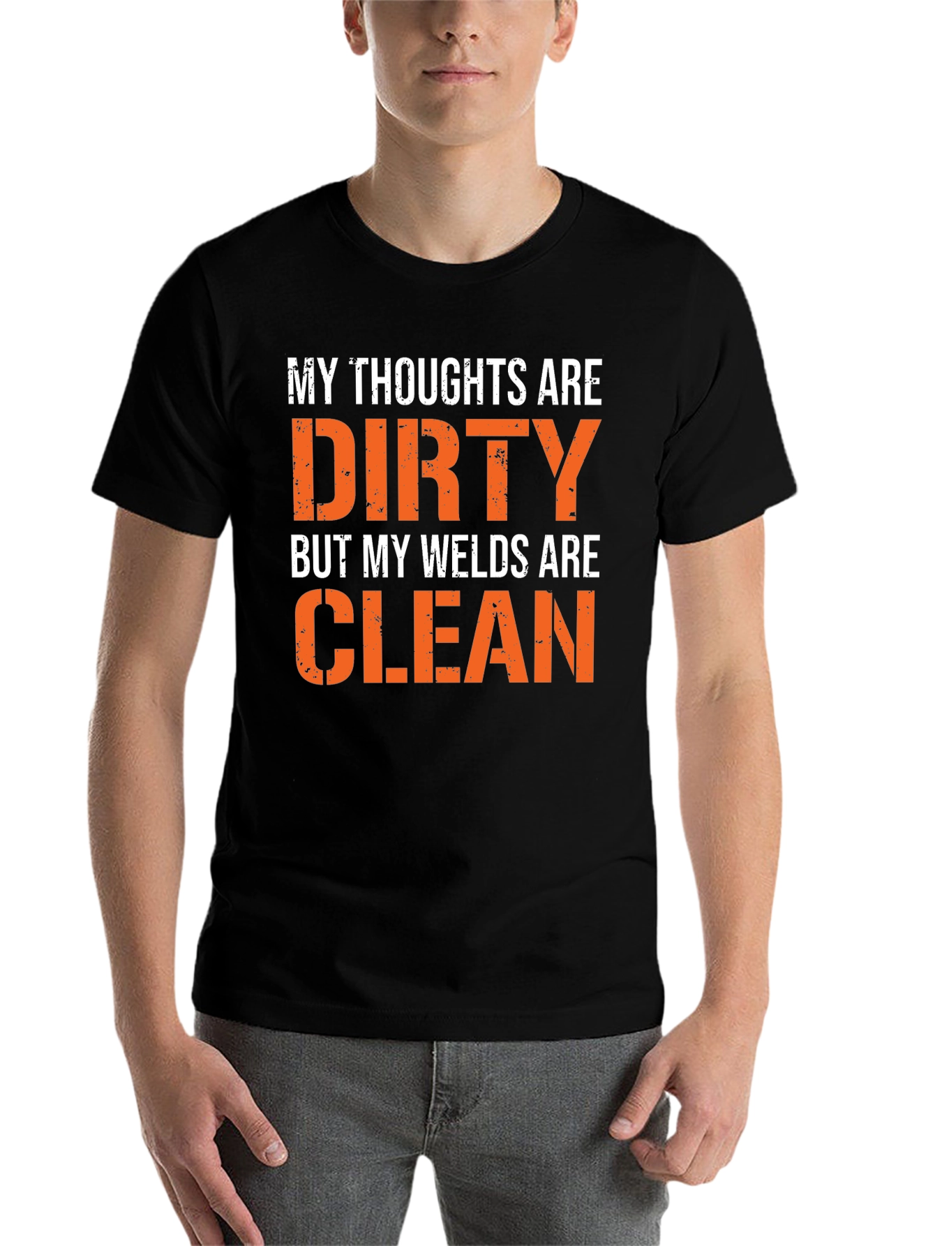 Black Dirty Thoughts, Clean Welds Graphic Tee view 7