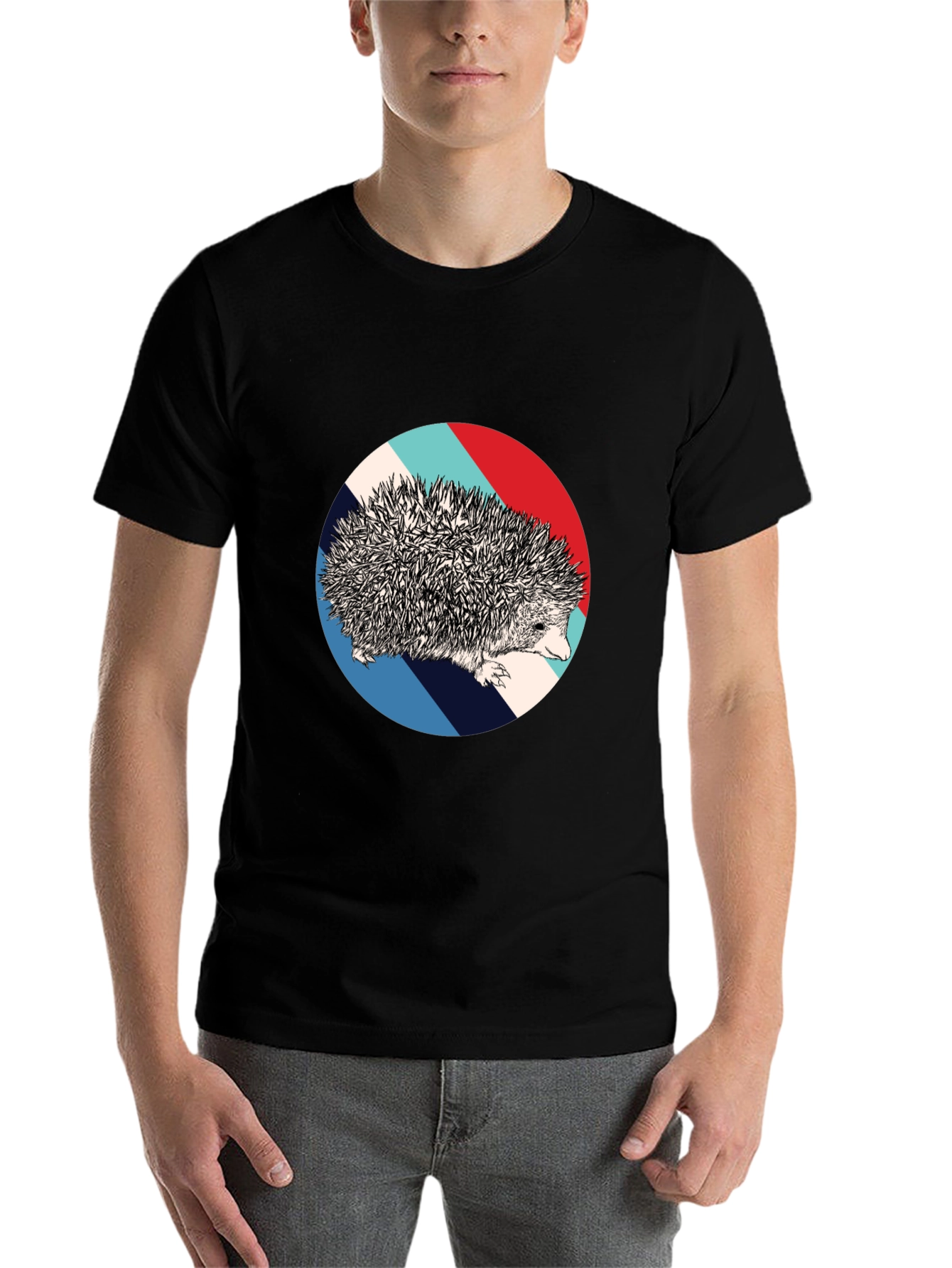 Black Hedgehog Circle Graphic Tee - Unique Design view 7