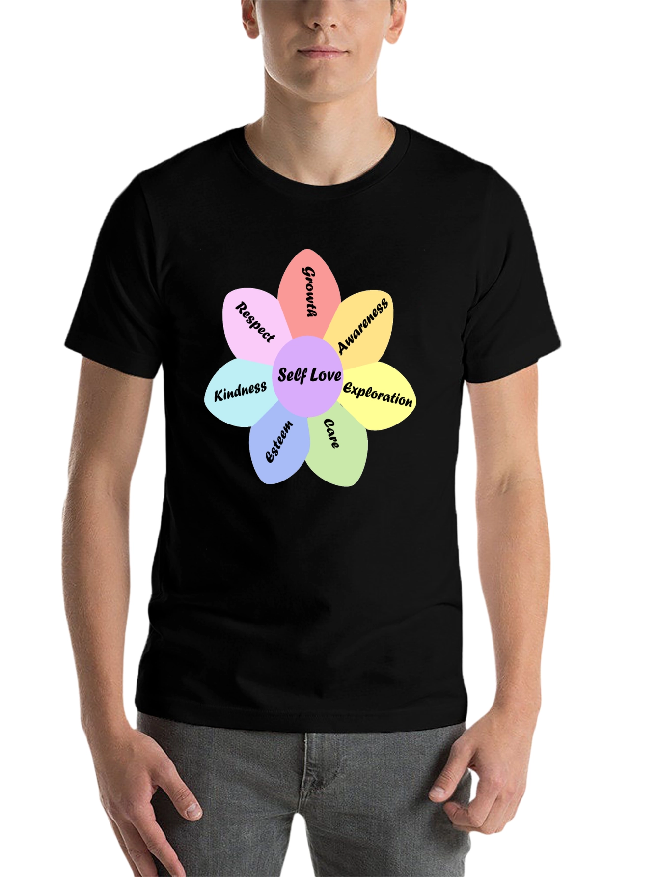 Black Self Love Flower Graphic Tee - Empowering Design view 7