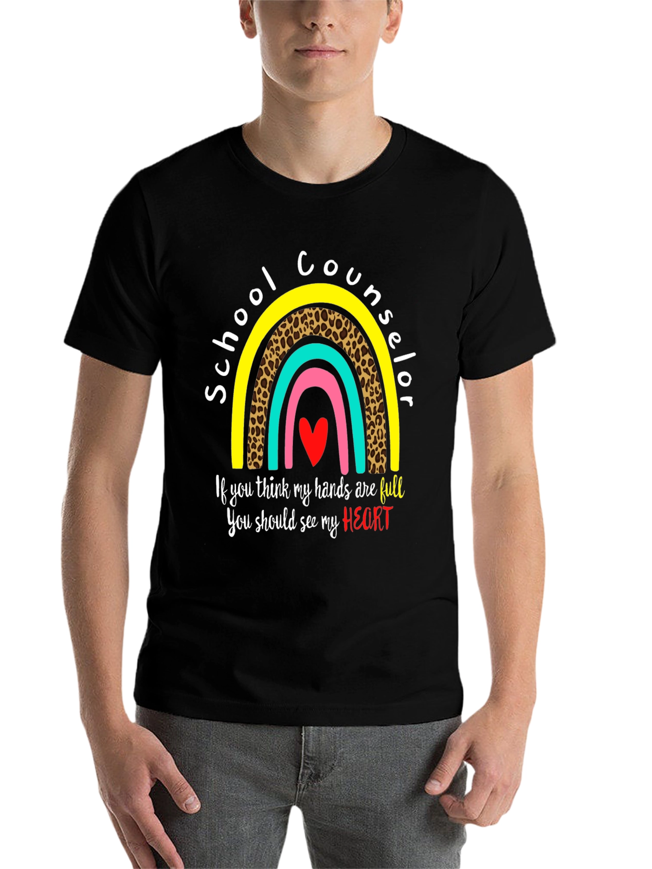 School Counselor T-Shirt: Full Heart, Rainbow Design - 7