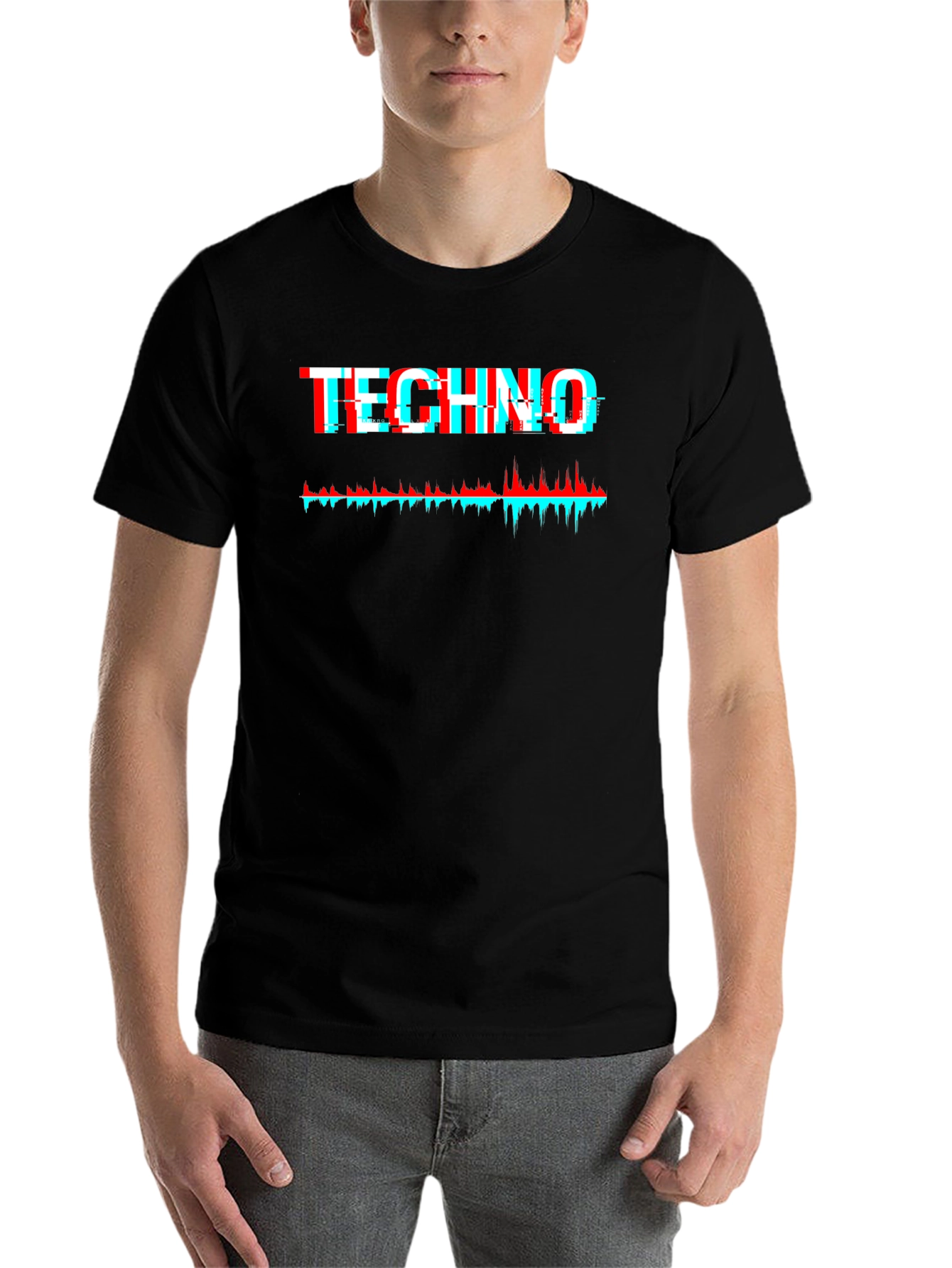 Black Techno Glitch Graphic Tee - Black view 7