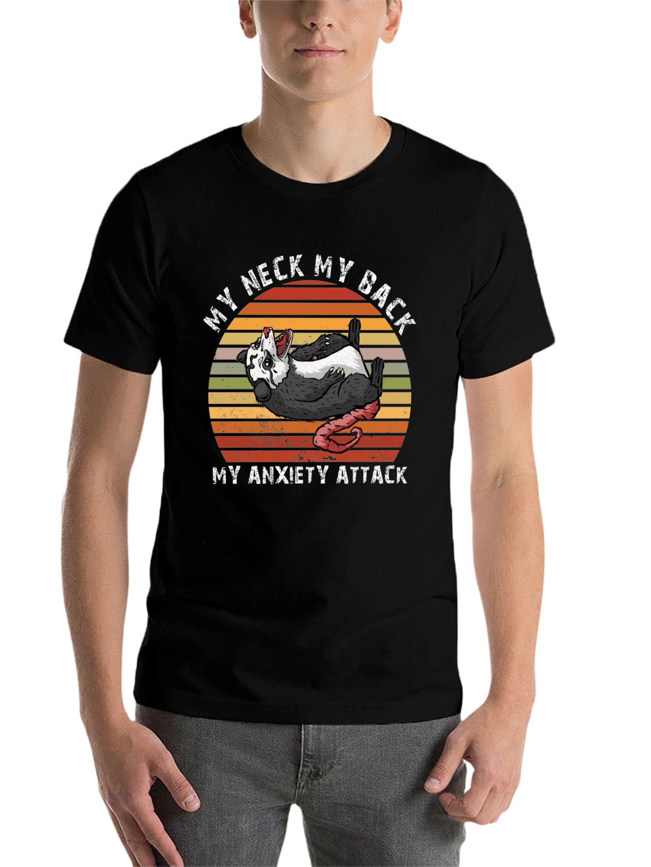 Black Funny Opossum Anxiety Attack Graphic T-Shirt view 7
