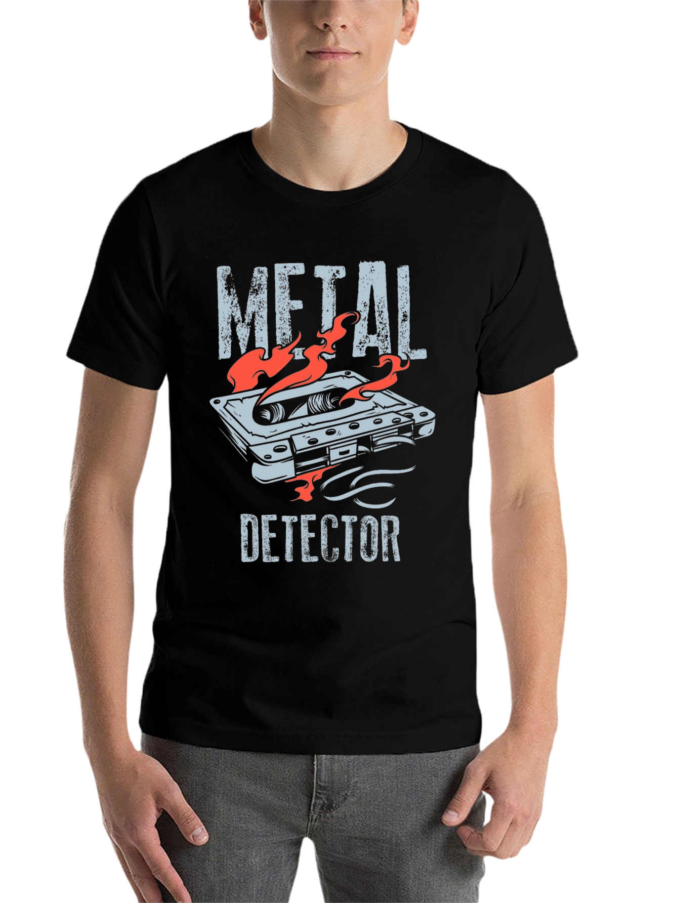 Black Metal Detector Cassette Tape Graphic T-Shirt view 7