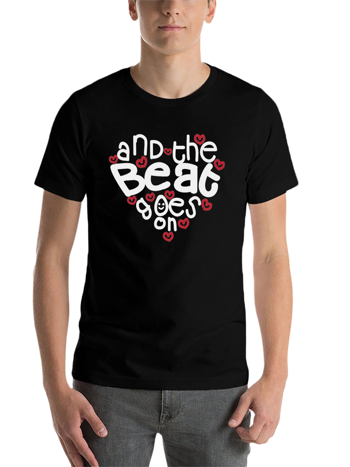 Black And The Beat Goes On T-Shirt - Stylish Heart Design view 7