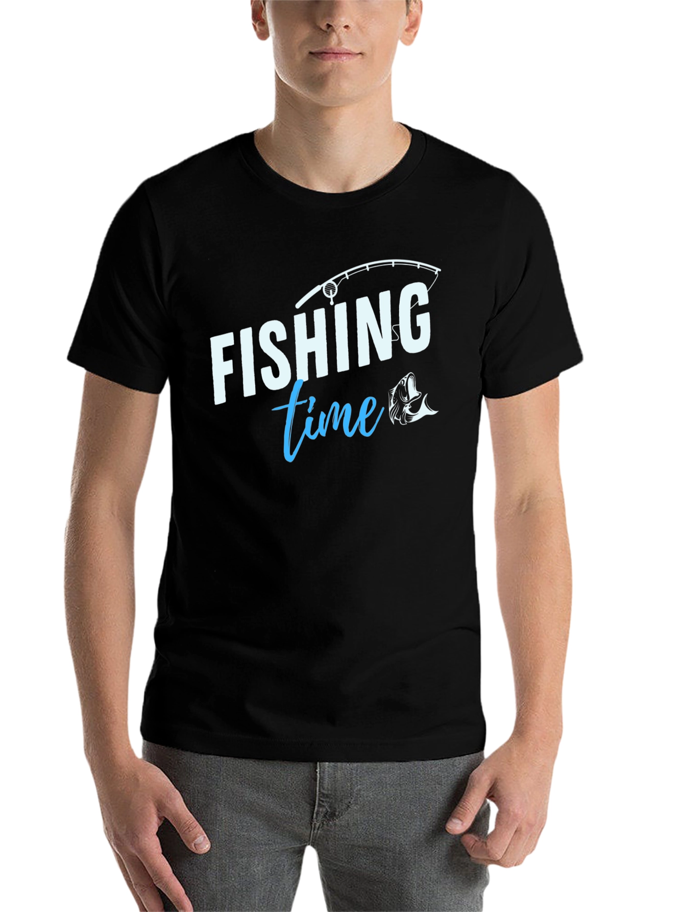Black Fishing Time T-Shirt - Black Crew Neck Tee view 7