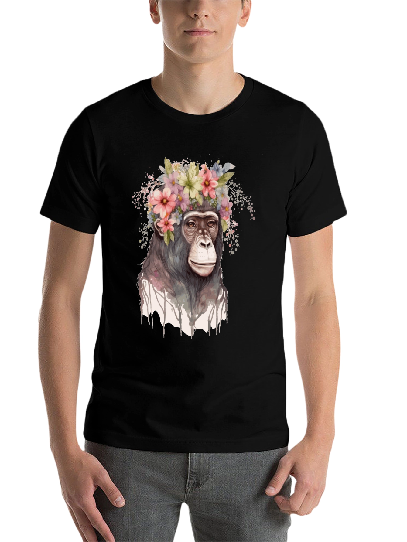 Black Floral Crown Chimp Graphic Tee view 7