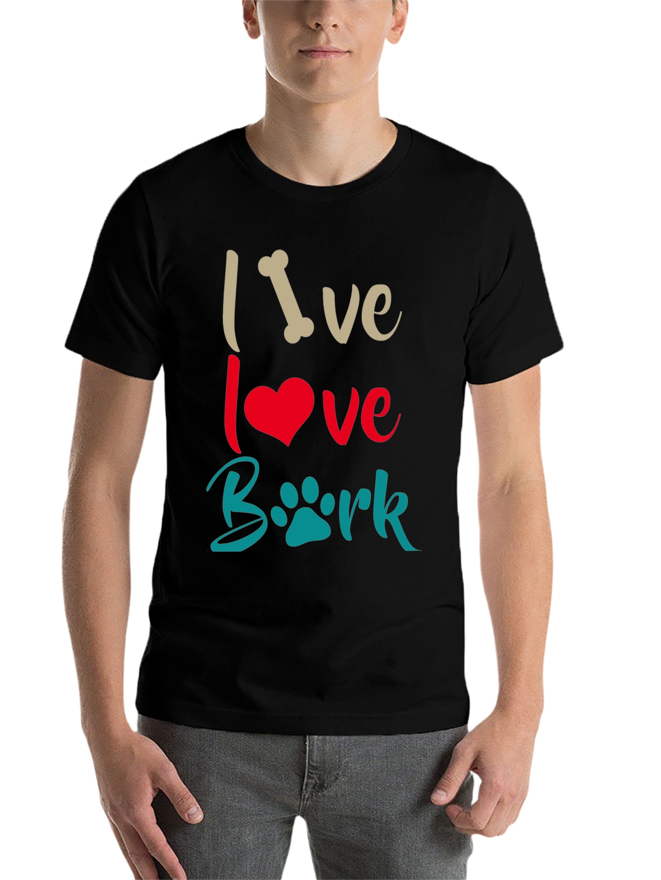 Black Live Love Bark T-Shirt - Dog Lover Tee view 7