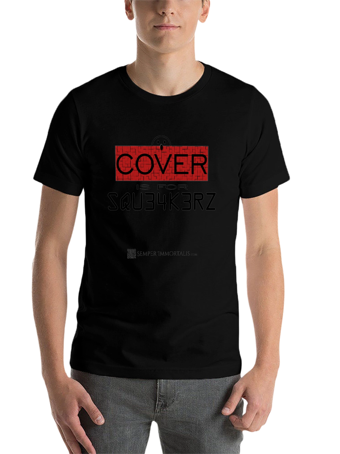 Black Humorous 'Cover is for SQU34K3RZ' Black T-Shirt view 7