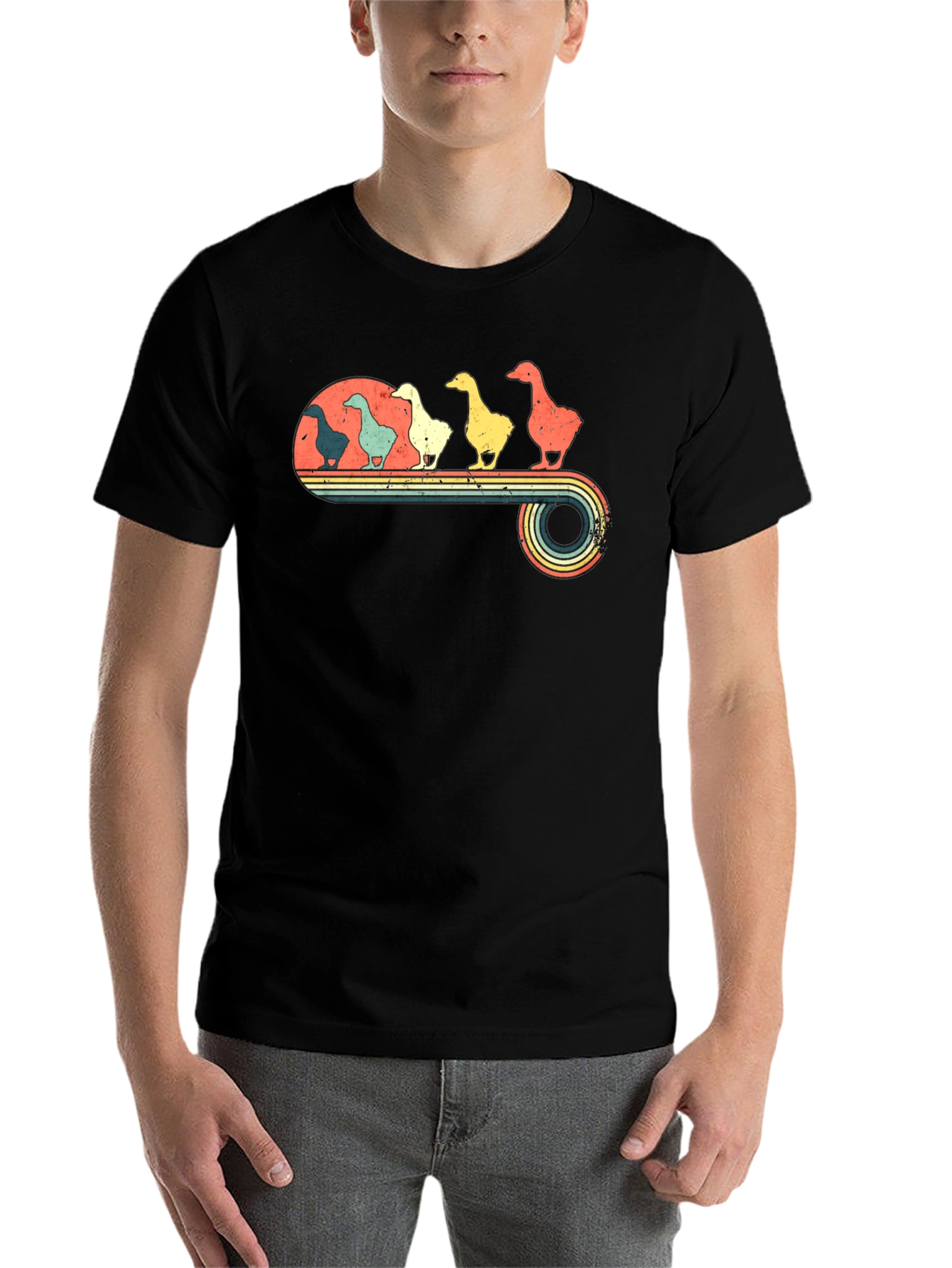 Black Retro Duck T-Shirt - Vintage Style Bird Lover Tee view 7