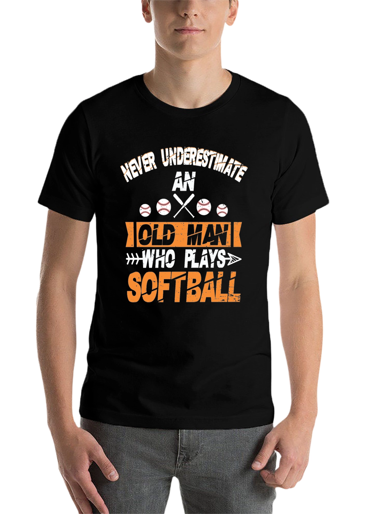 Black Never Underestimate Old Man Softball T-Shirt view 7